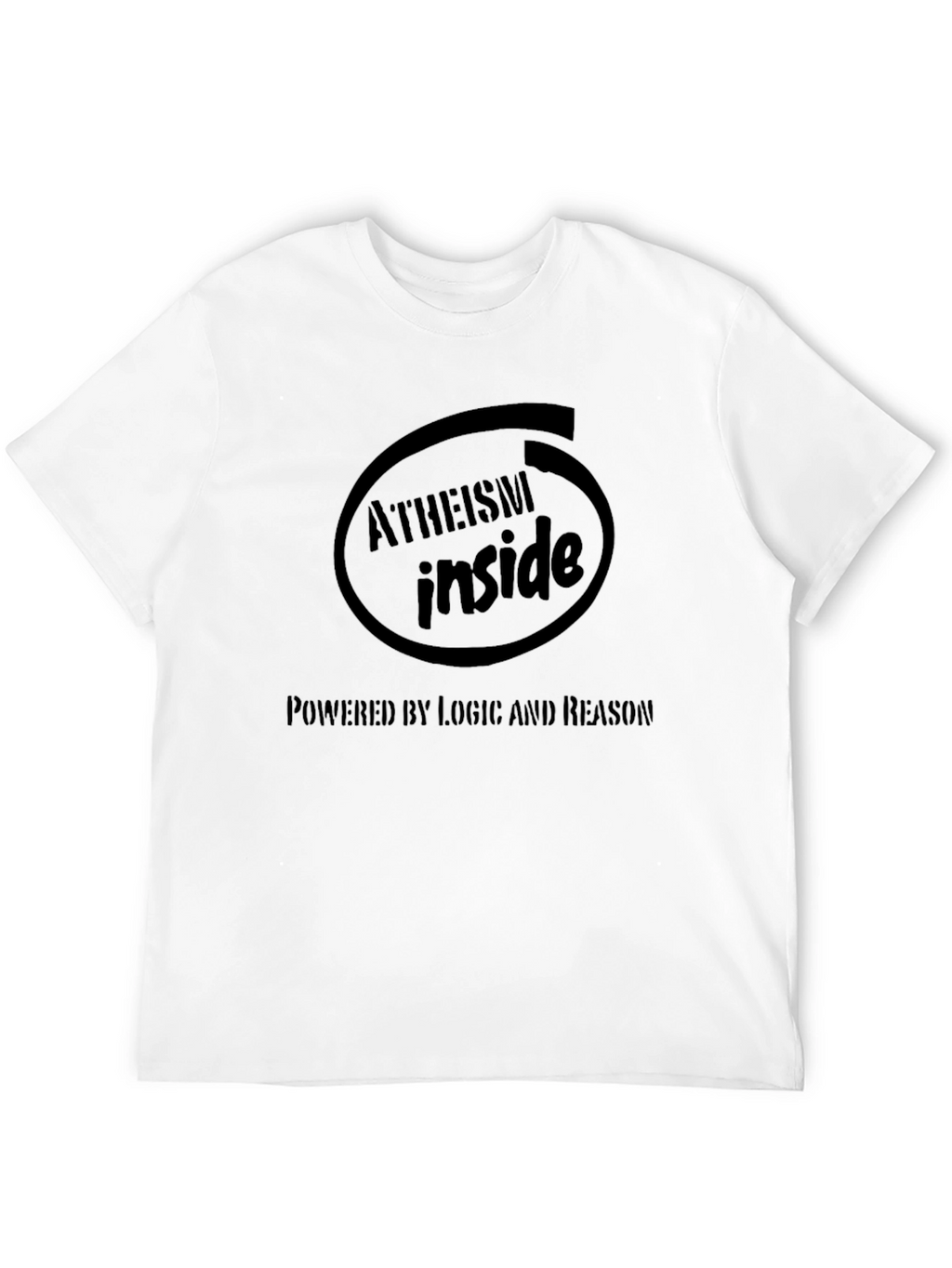 Atheism Inside Black T-Shirt Powered by Logic & Reason
