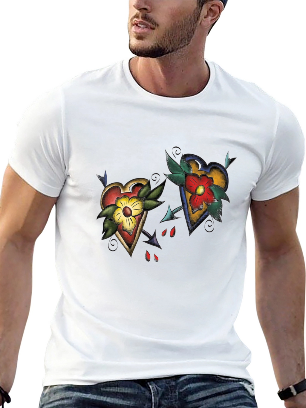 Heart Tattoo Graphic Black T-Shirt