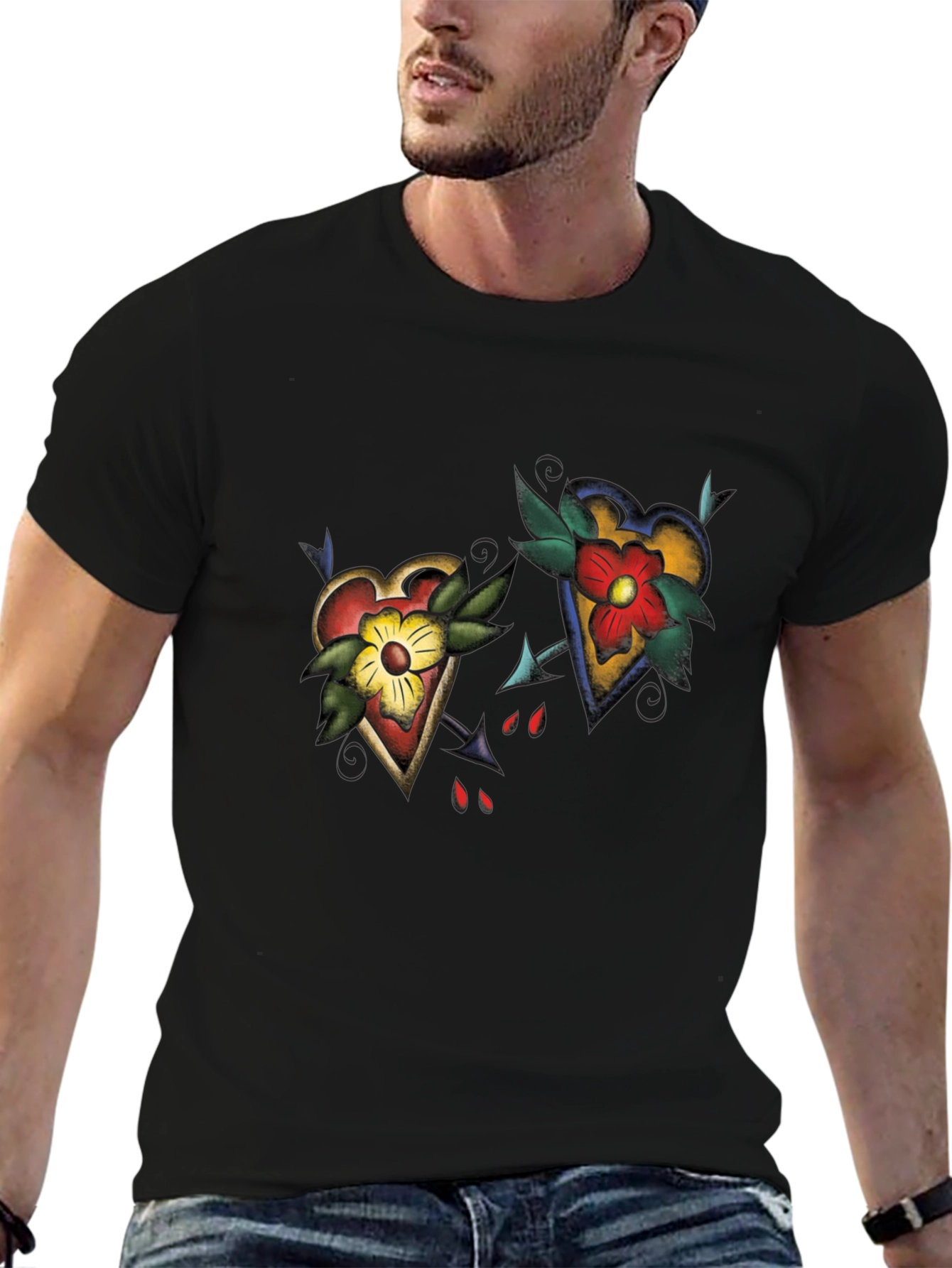 Heart Tattoo Graphic Black T-Shirt