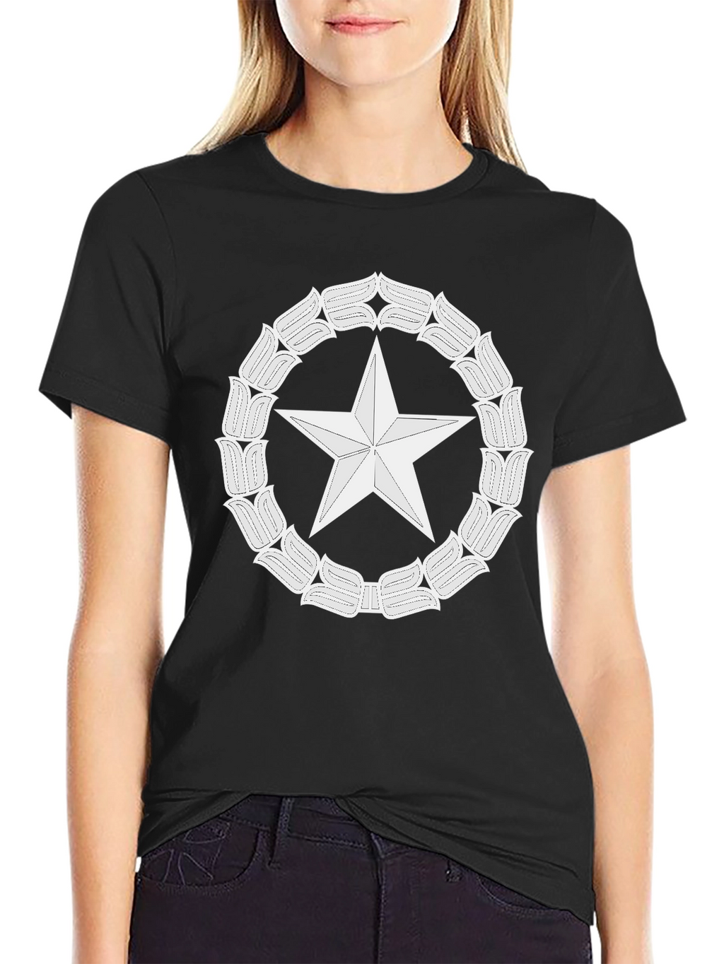 Star & Floral Wreath Graphic Tee - Black