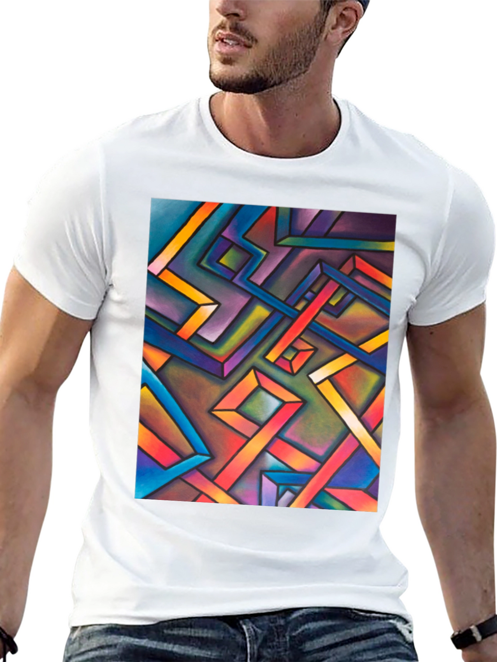Abstract Geometric Art Mens Black T-Shirt