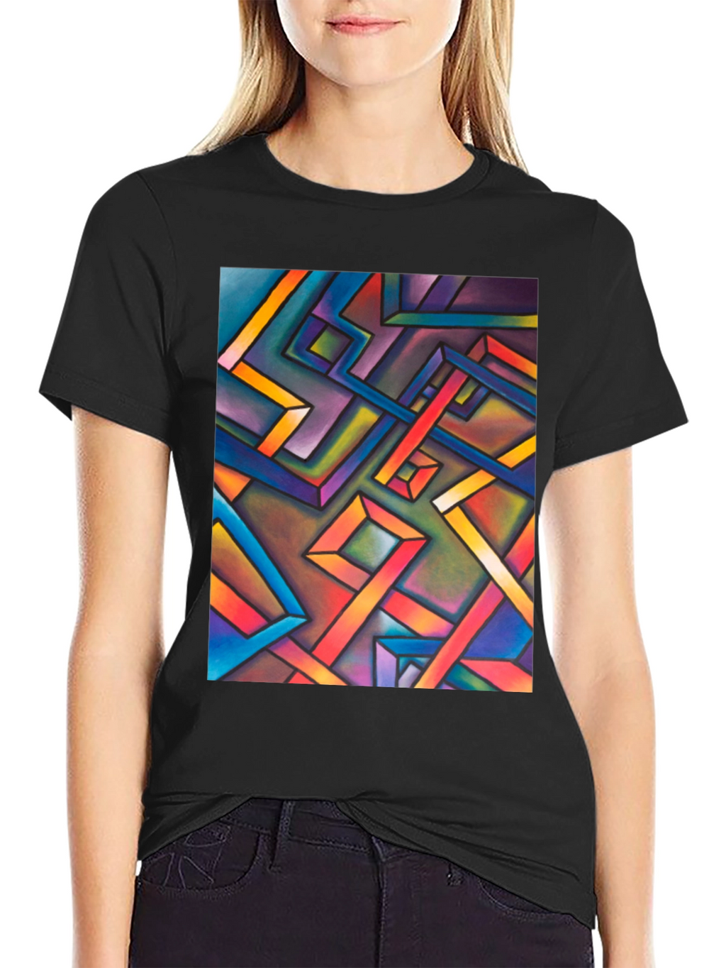 Abstract Geometric Art Mens Black T-Shirt