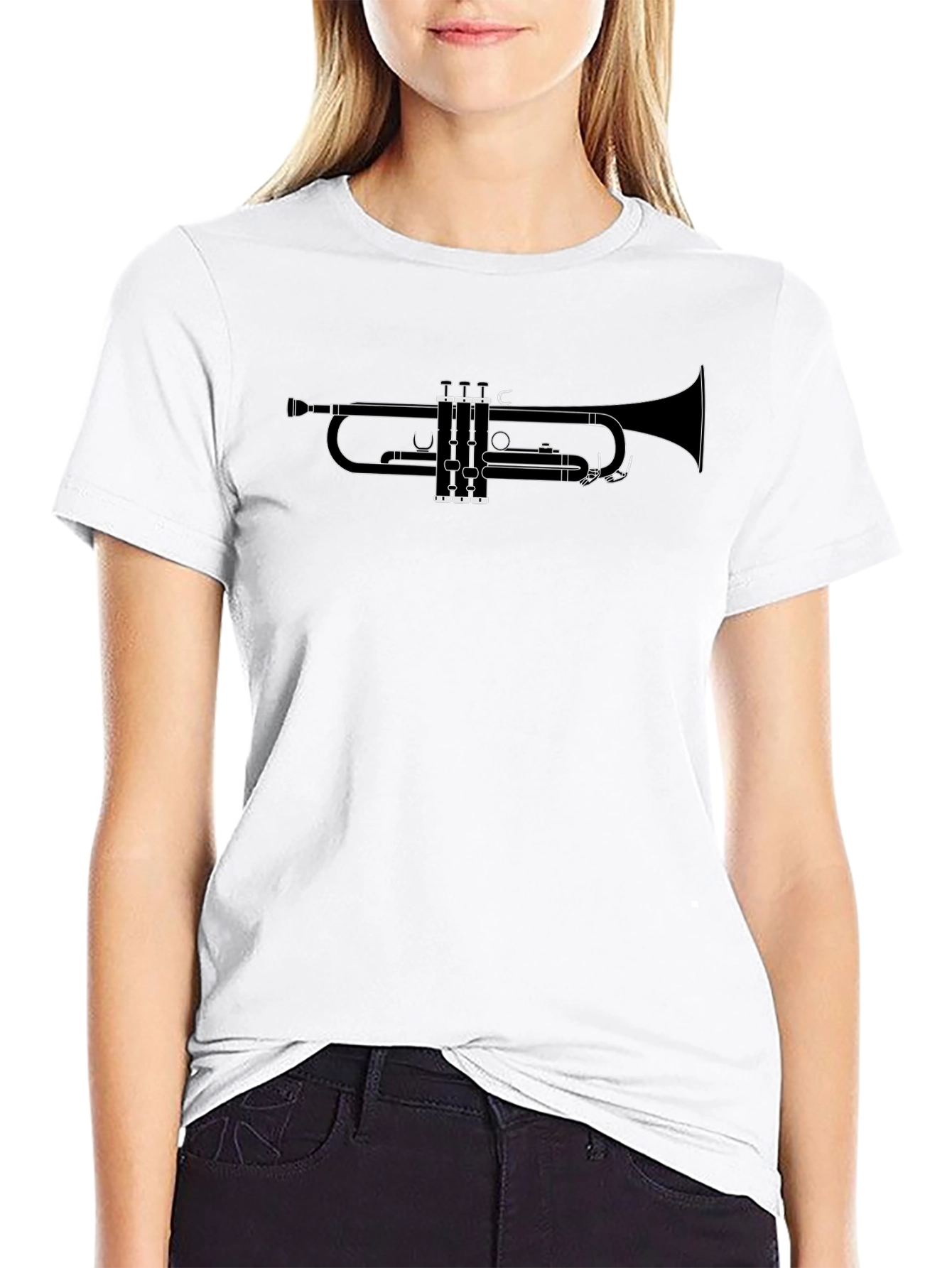 Trumpet Outline Graphic T-Shirt - Black