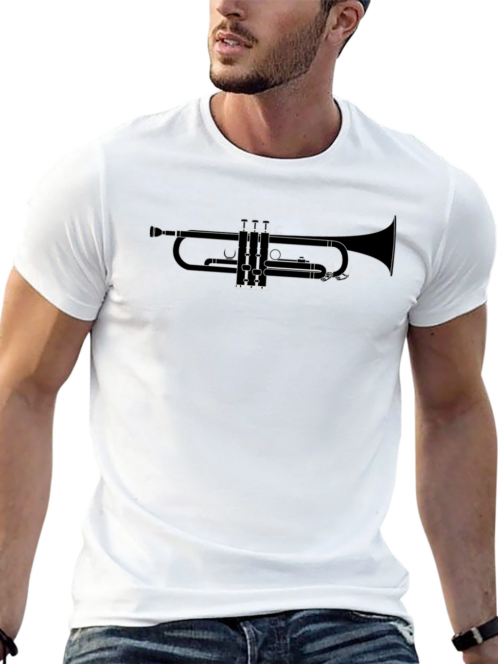 Trumpet Outline Graphic T-Shirt - Black