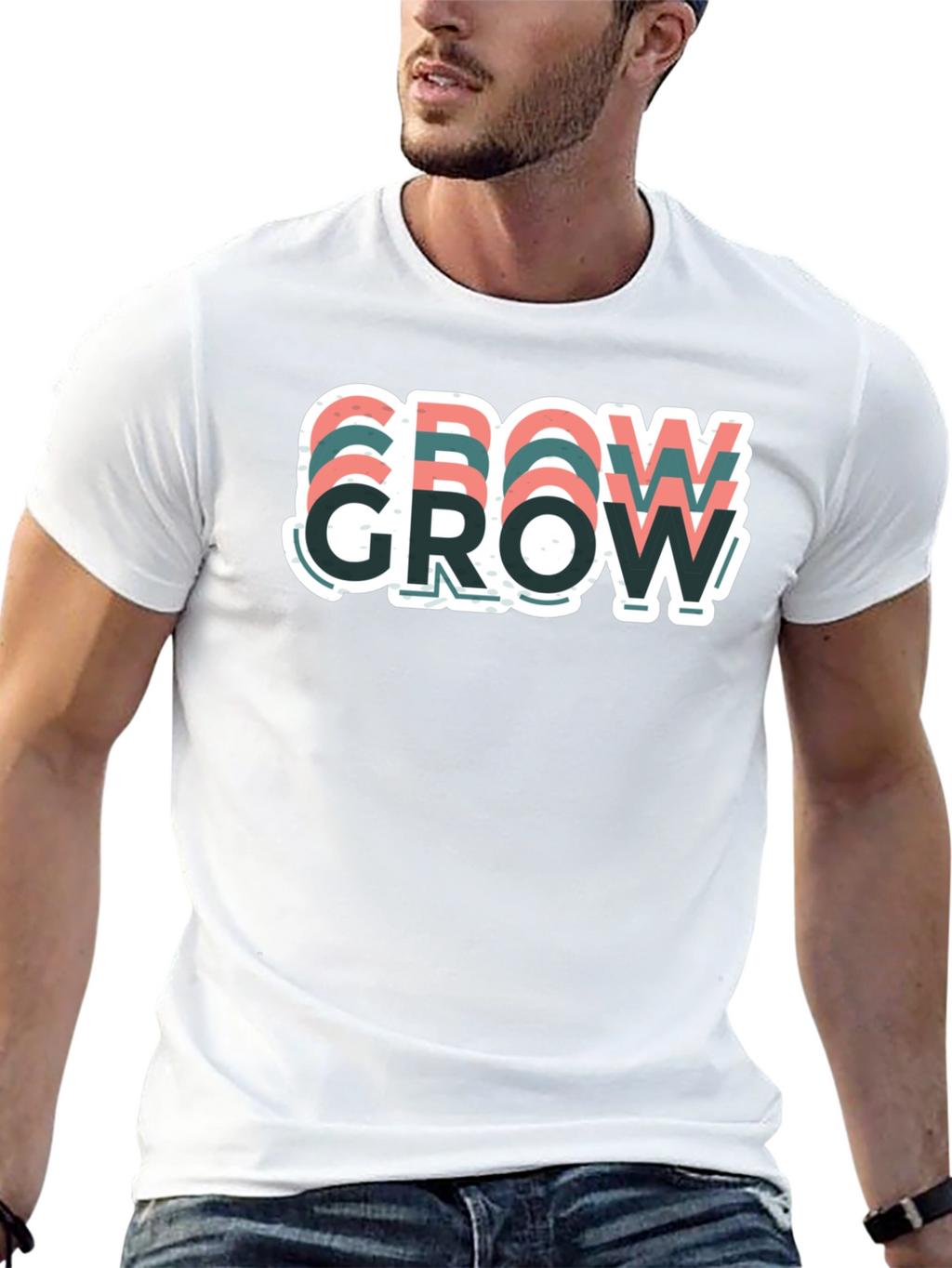 Motivational Grow Graphic T-Shirt - Casual Black Tee