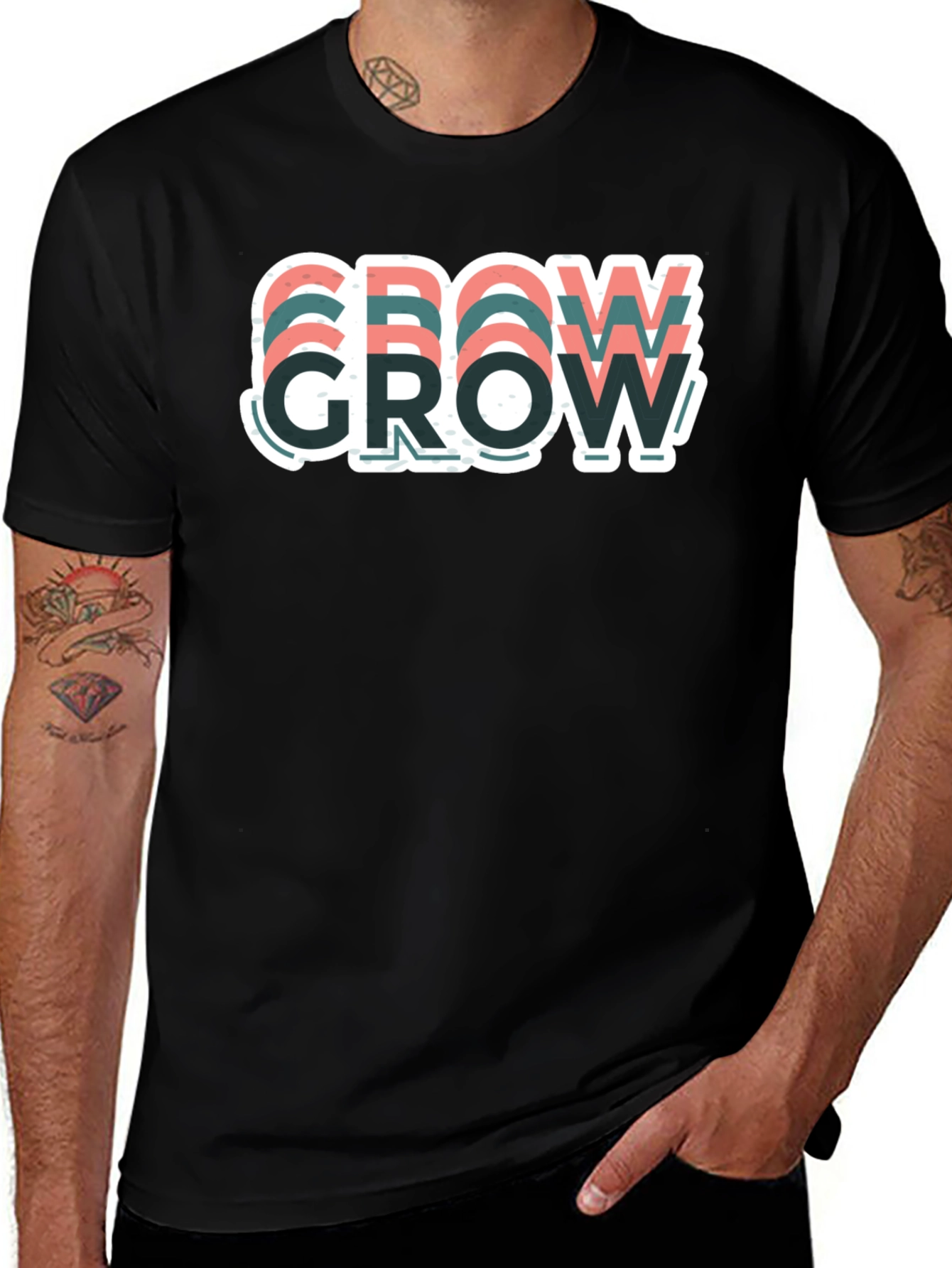 Motivational Grow Graphic T-Shirt - Casual Black Tee