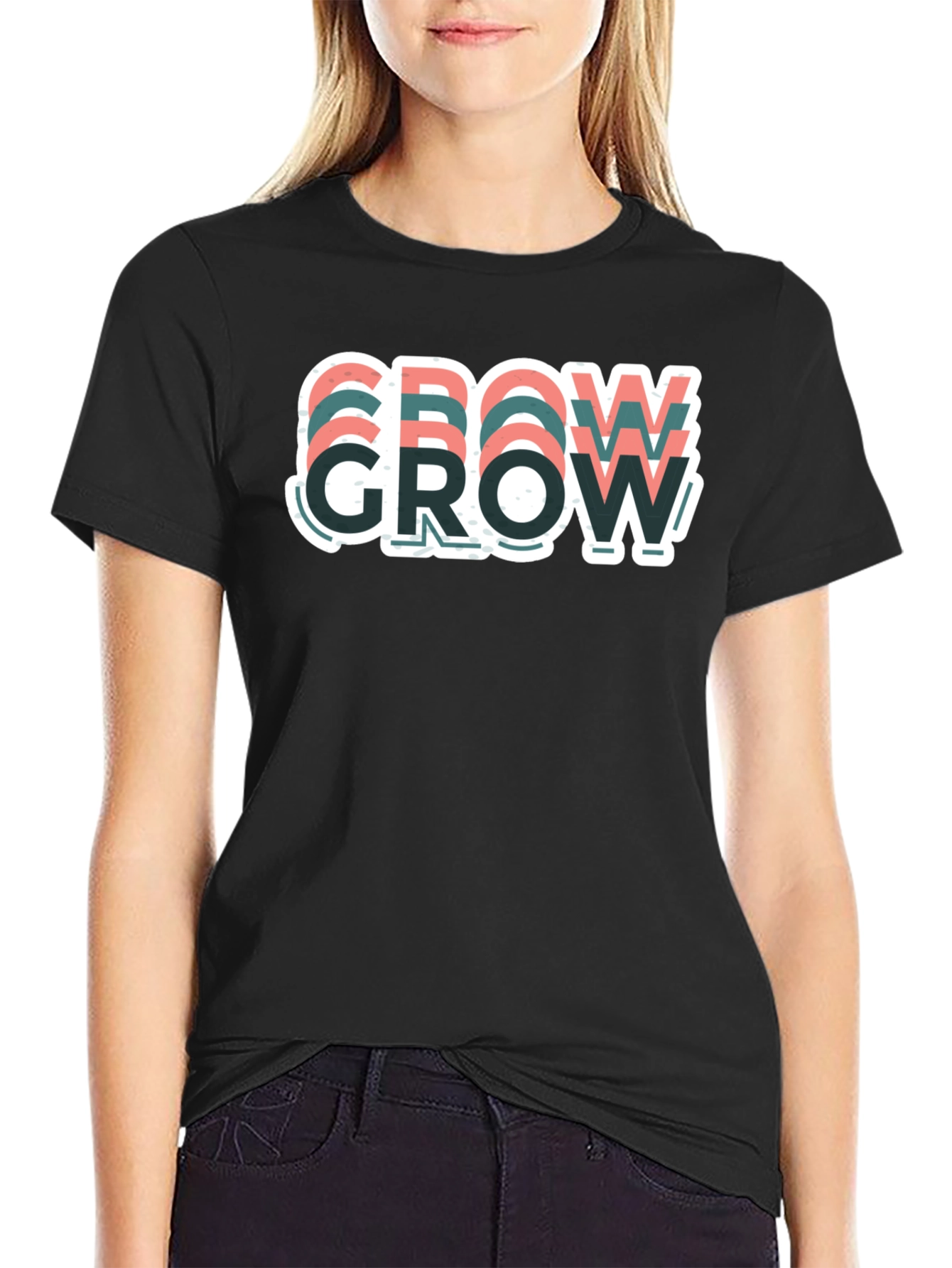 Motivational Grow Graphic T-Shirt - Casual Black Tee