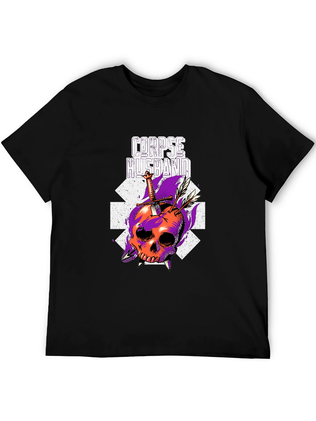 Corpse Husband Skull Graphic Black T-Shirt