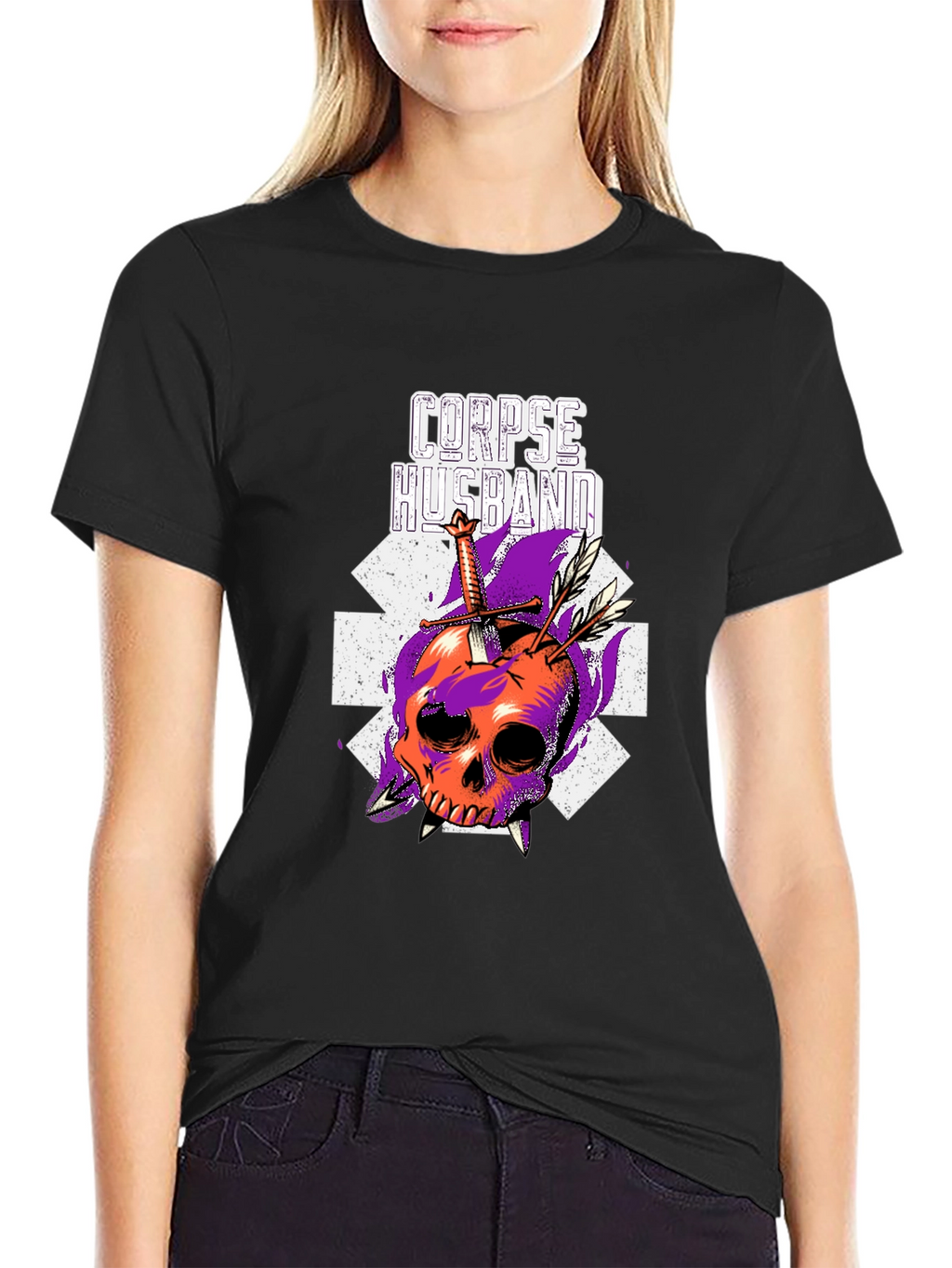 Corpse Husband Skull Graphic Black T-Shirt