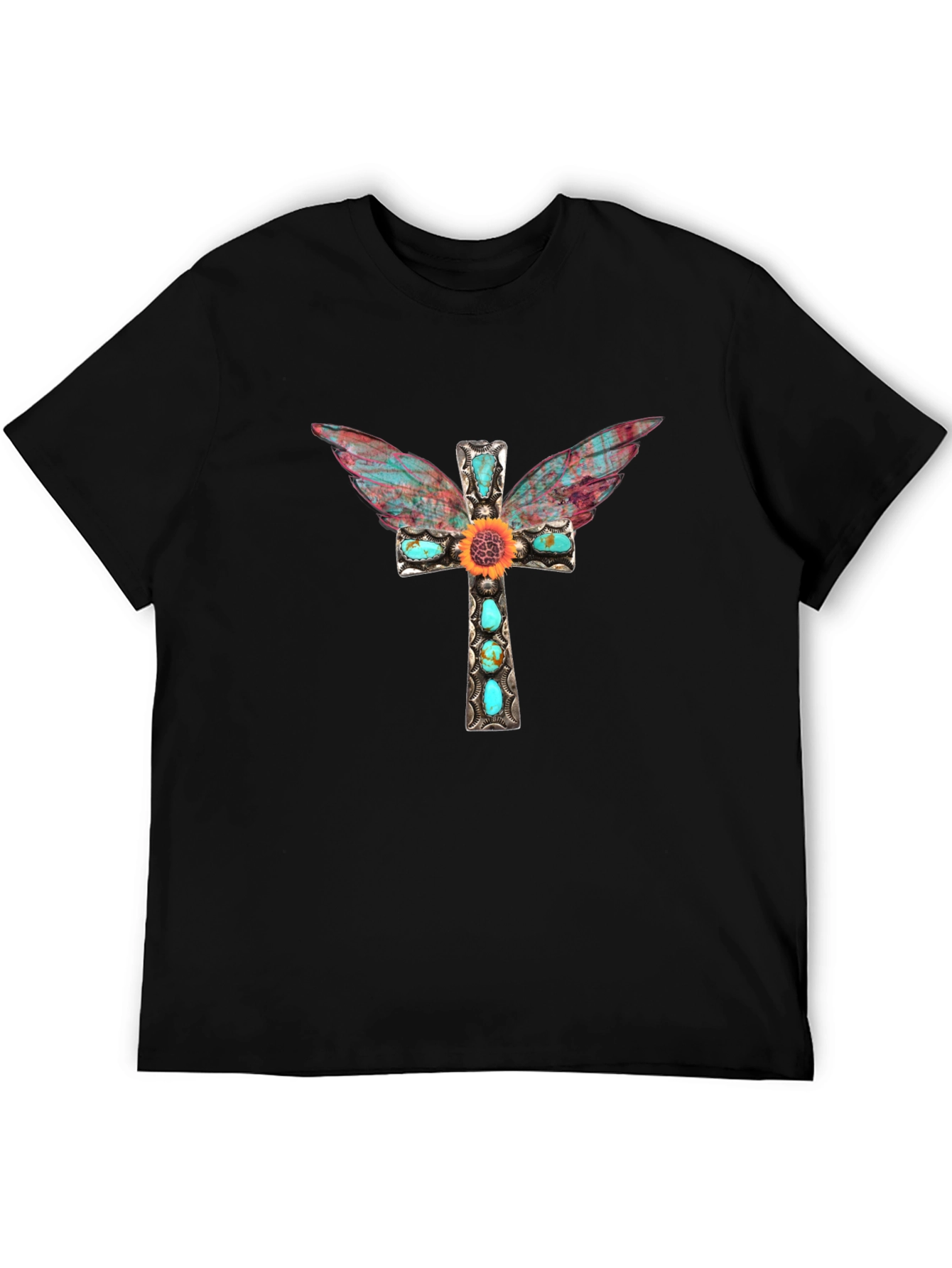 Cross Wings Graphic Tee - Black Cotton Blend Shirt