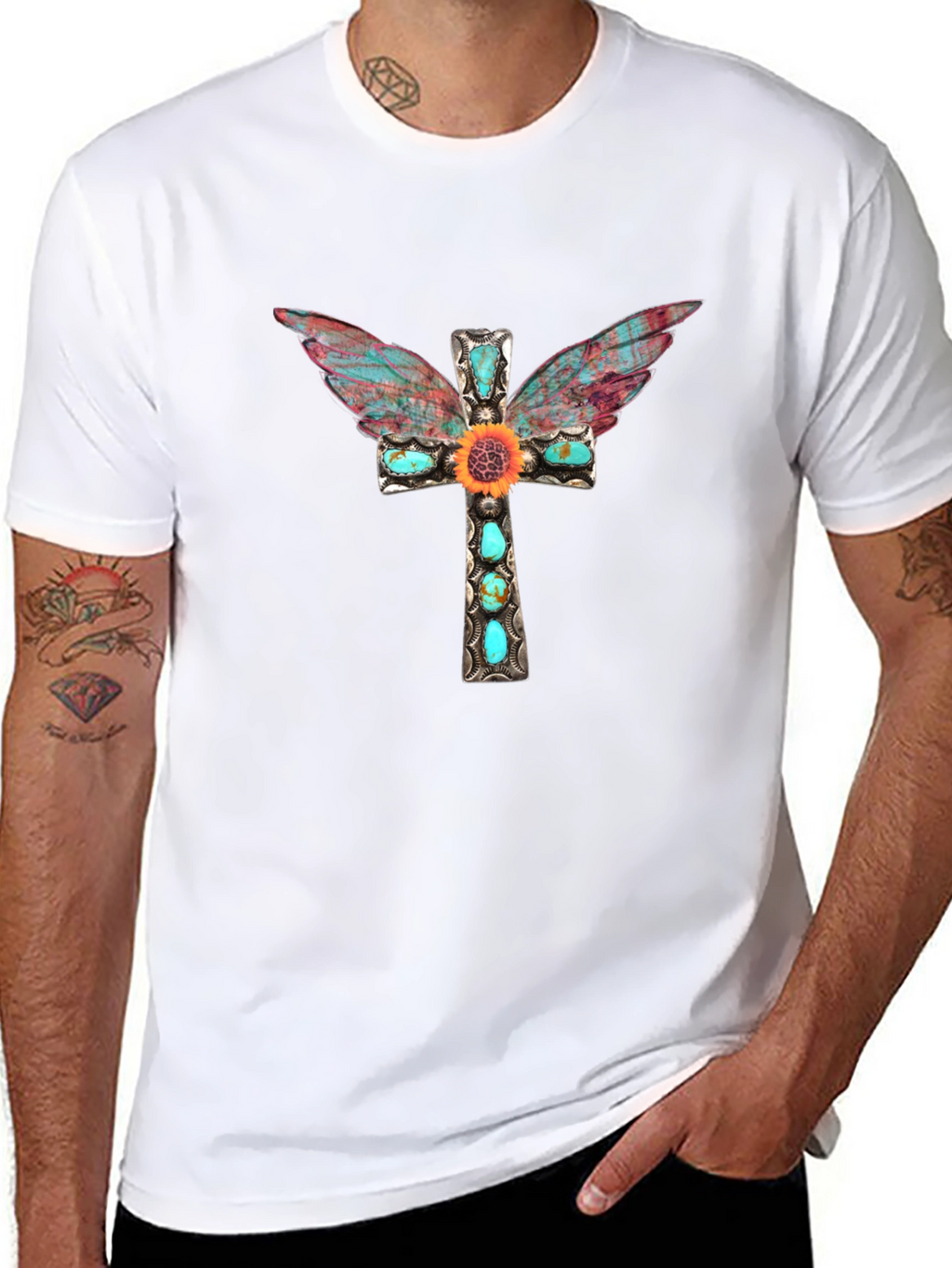 Cross Wings Graphic Tee - Black Cotton Blend Shirt