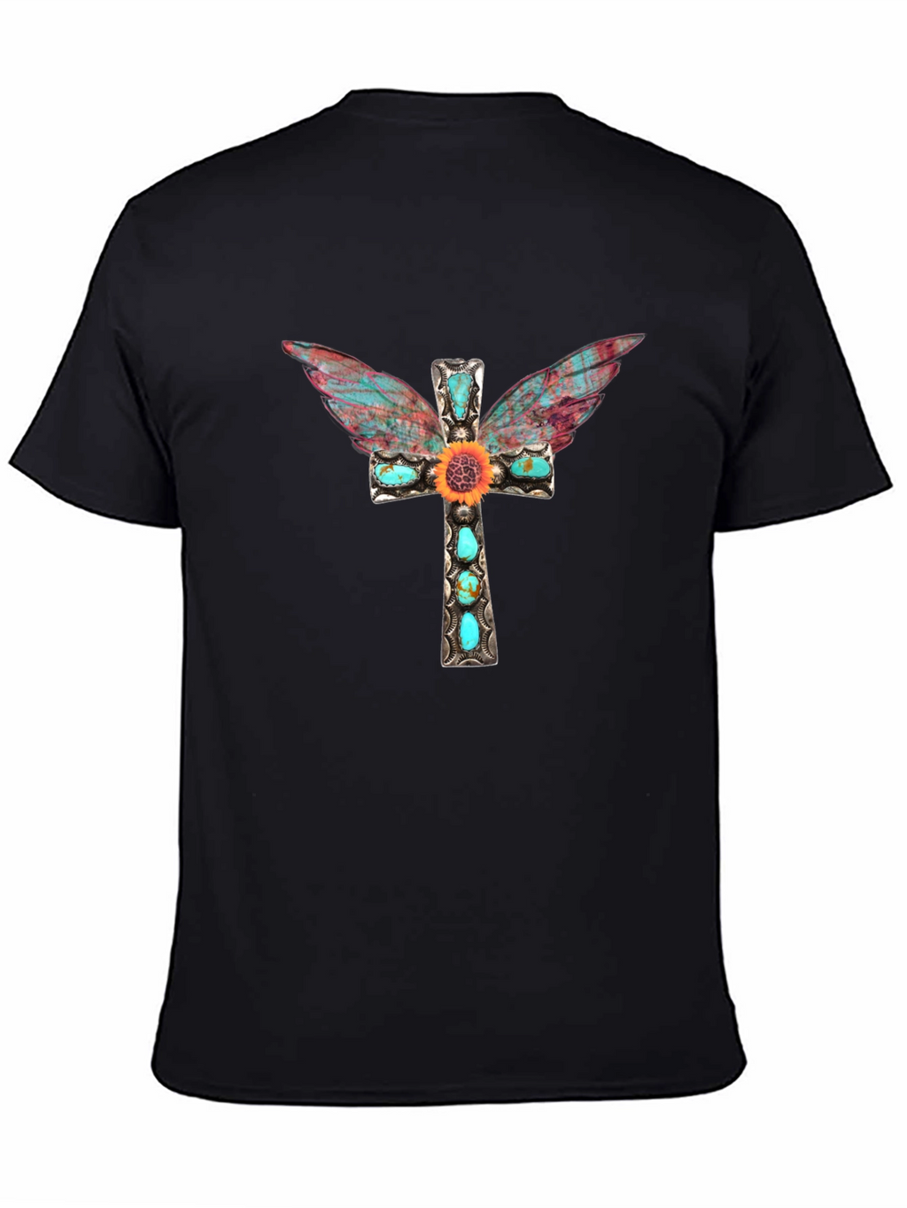 Cross Wings Graphic Tee - Black Cotton Blend Shirt
