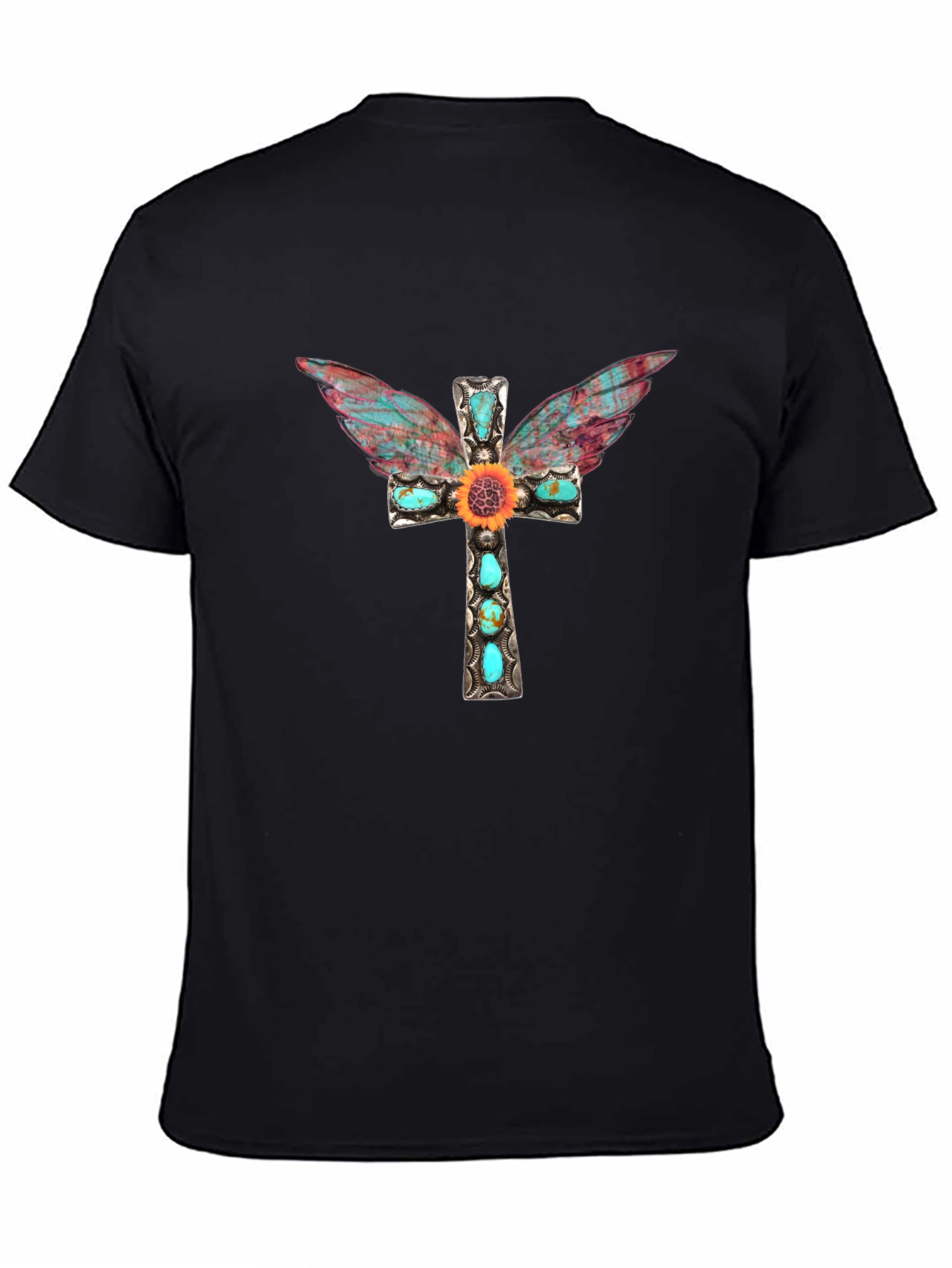 Cross Wings Graphic Tee - Black Cotton Blend Shirt