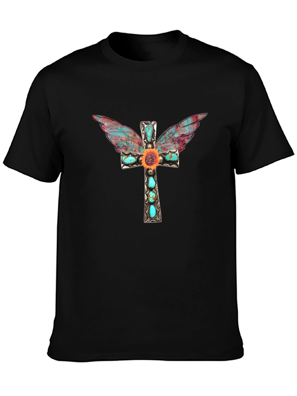 Cross Wings Graphic Tee - Black Cotton Blend Shirt