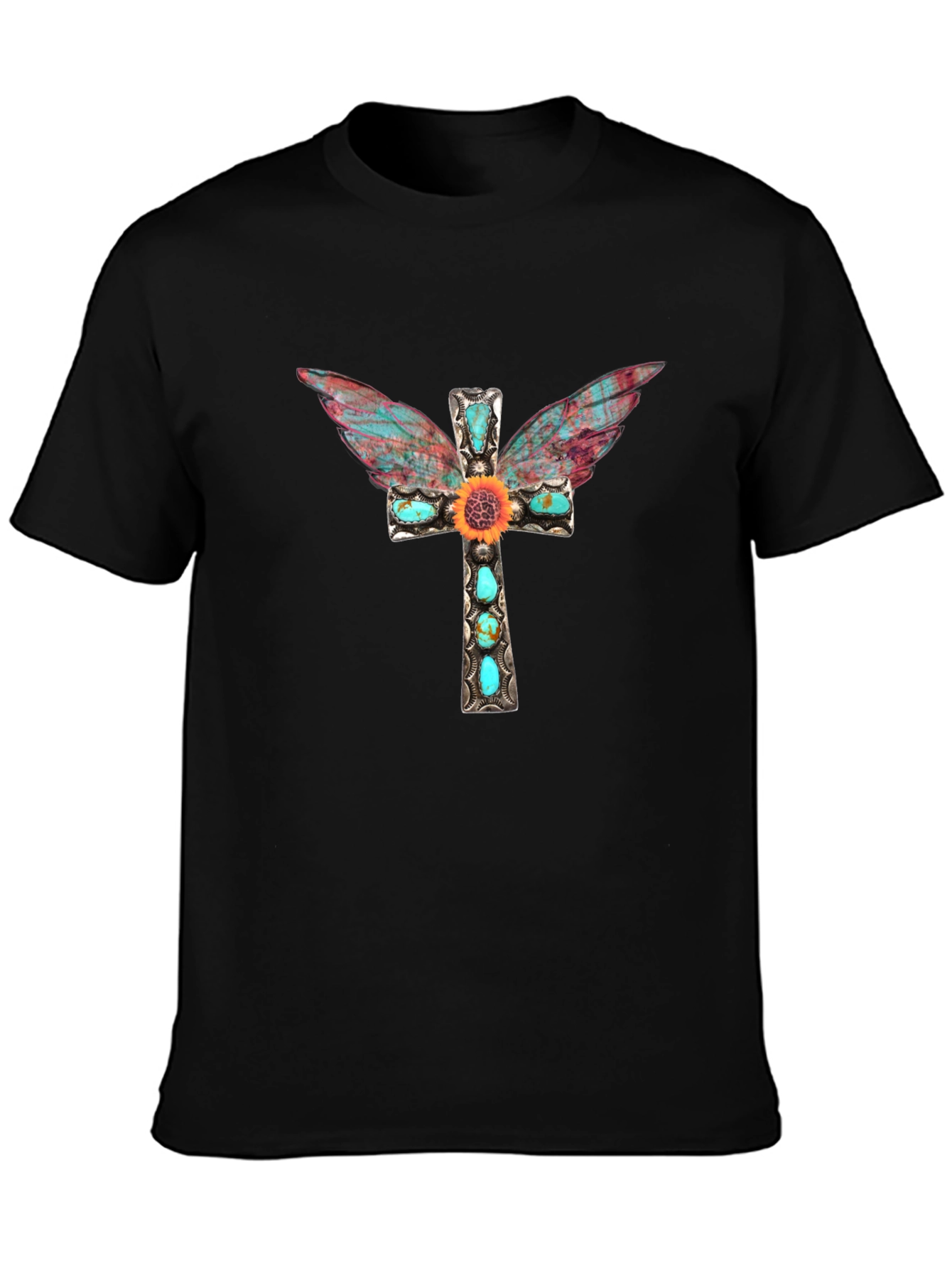 Cross Wings Graphic Tee - Black Cotton Blend Shirt