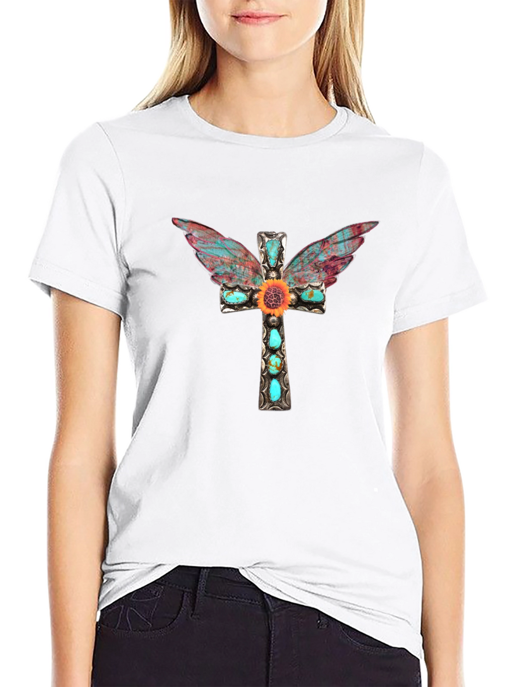 Cross Wings Graphic Tee - Black Cotton Blend Shirt