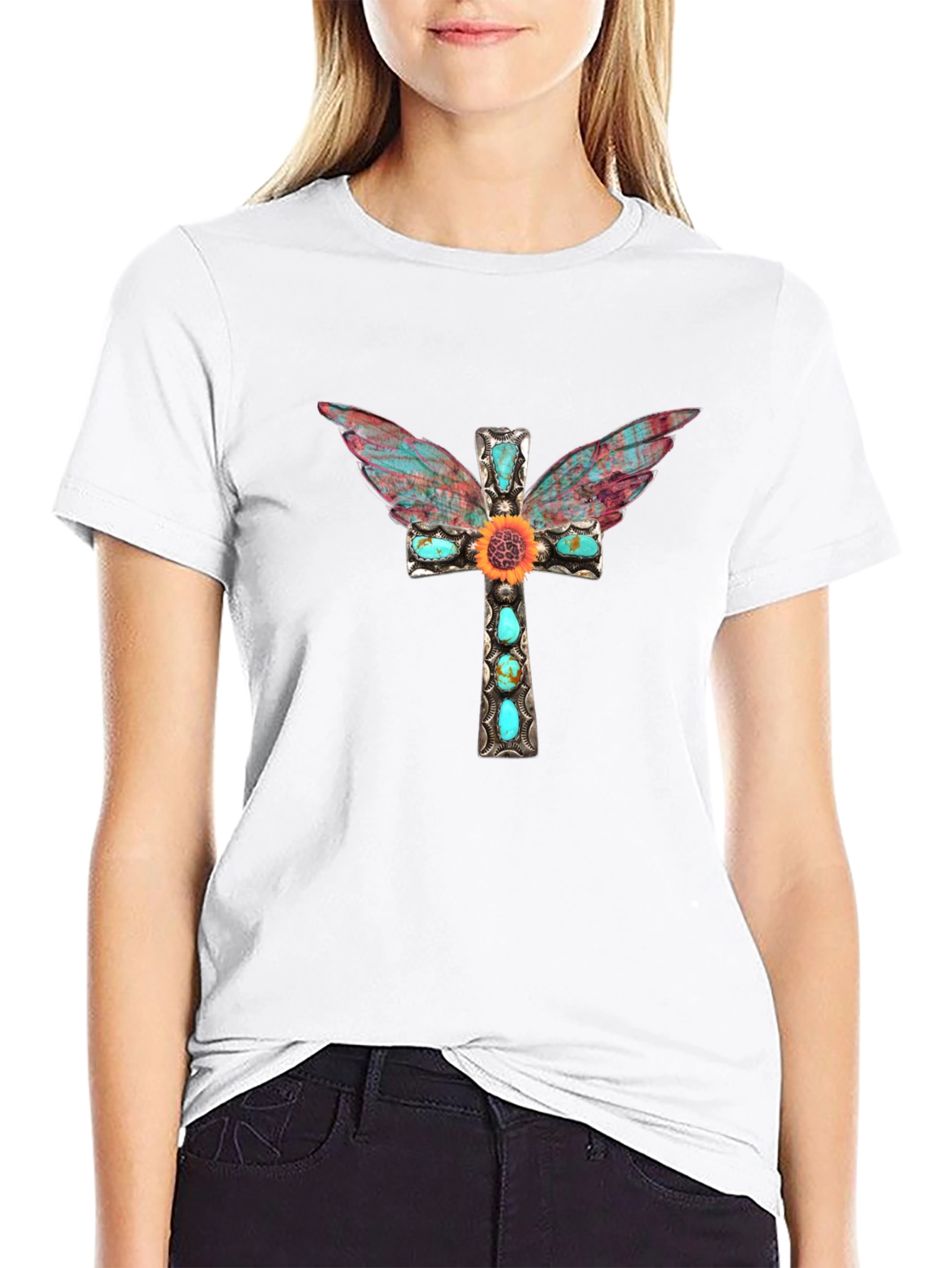 Cross Wings Graphic Tee - Black Cotton Blend Shirt