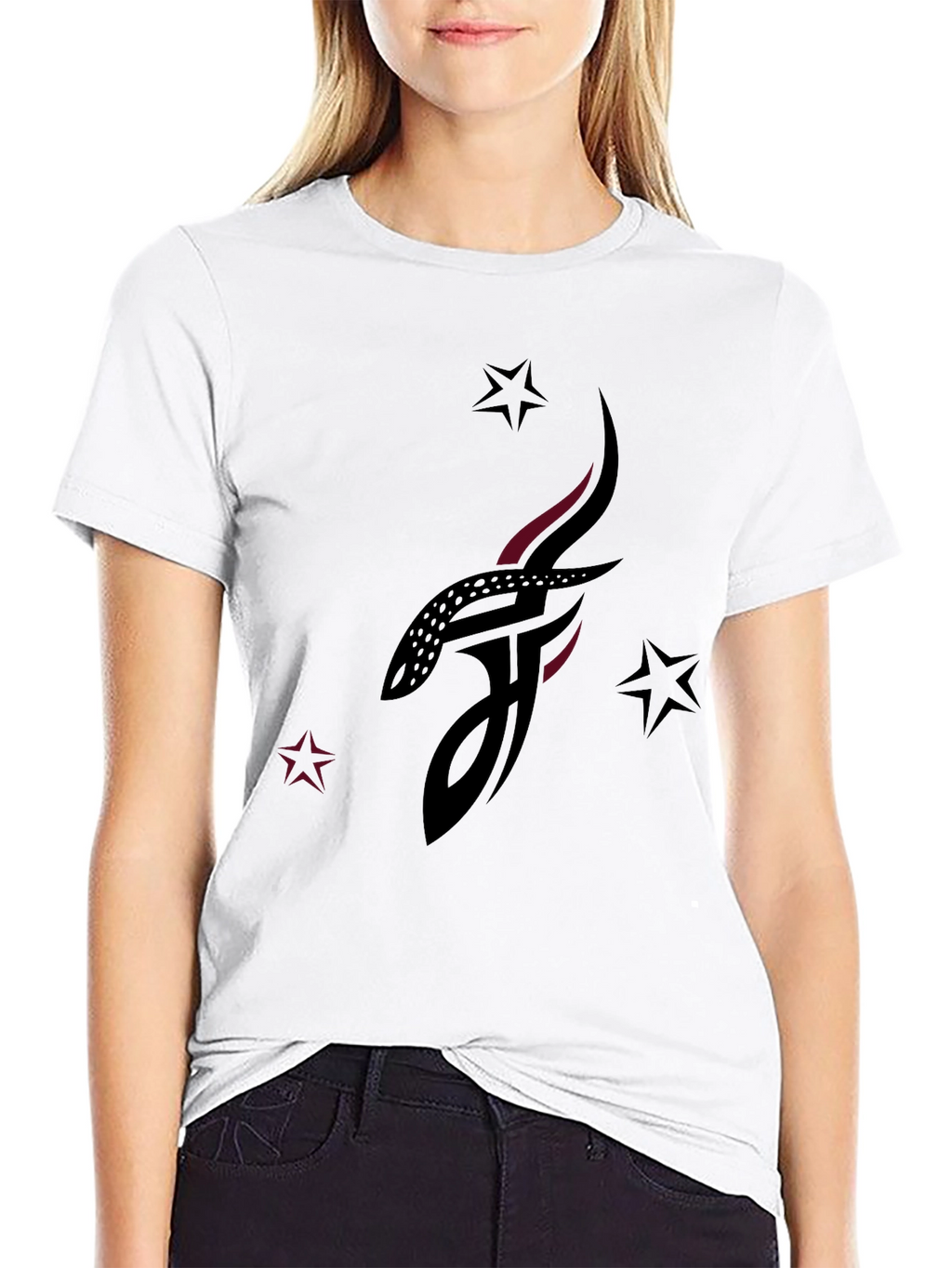 Stylish Black Graphic Tee with Abstract Tattoo Design