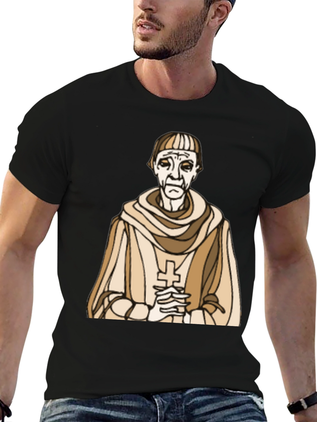 Monk Graphic Tee - Religious Humor Black T-Shirt