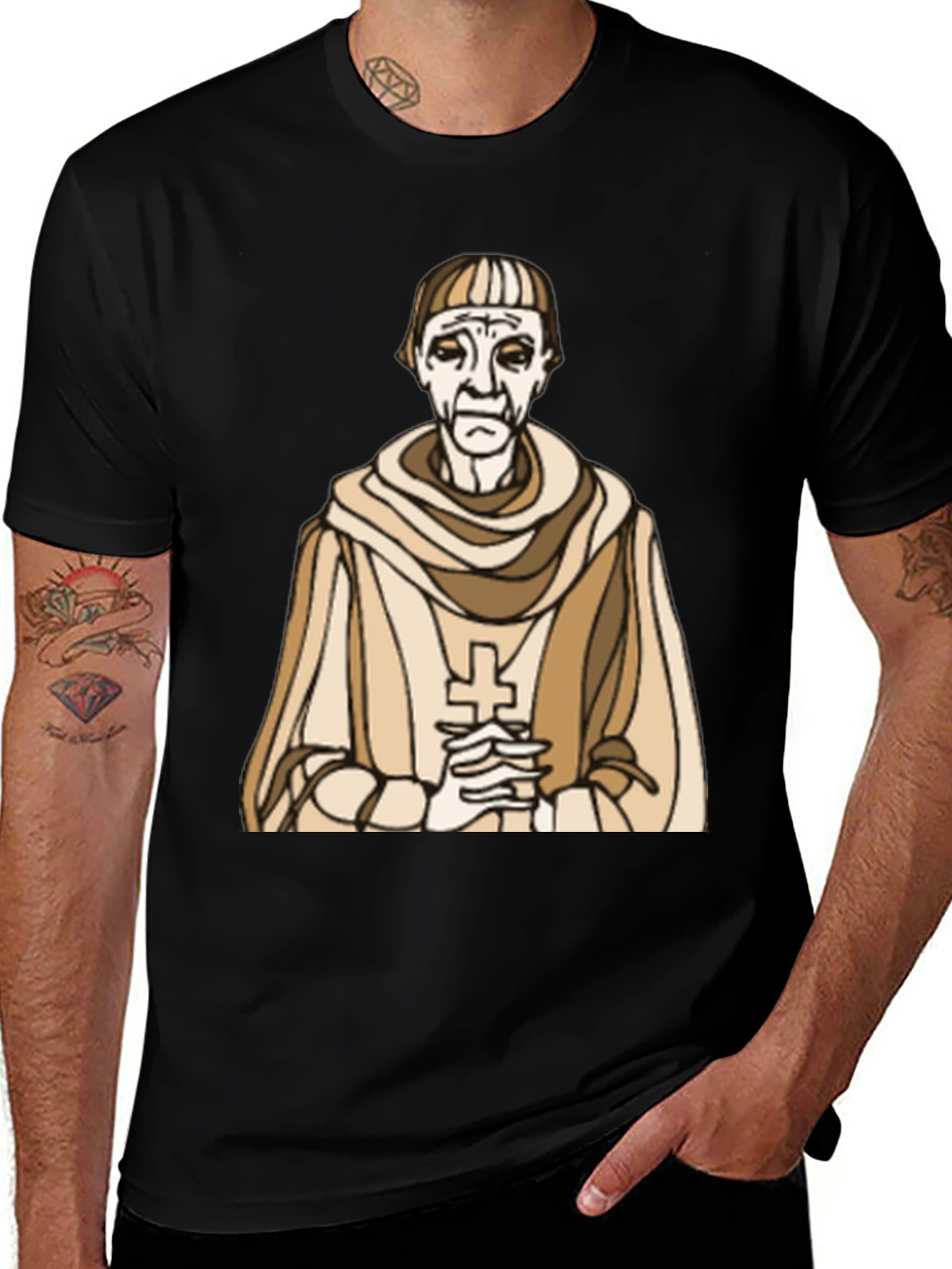 Monk Graphic Tee - Religious Humor Black T-Shirt