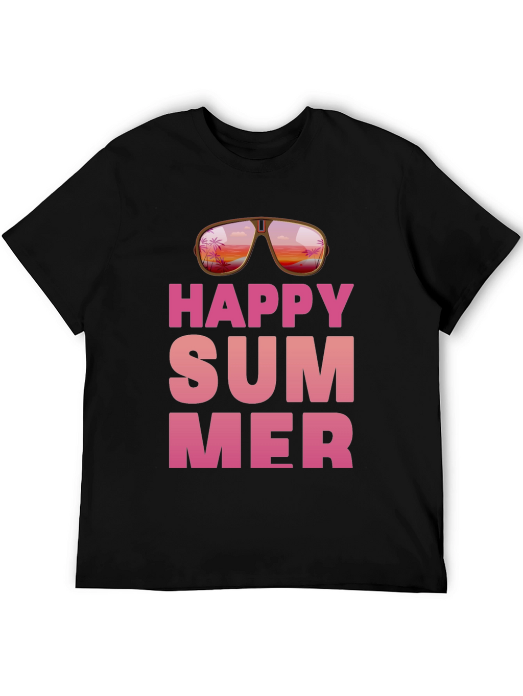 Happy Summer Graphic Print Black T-Shirt