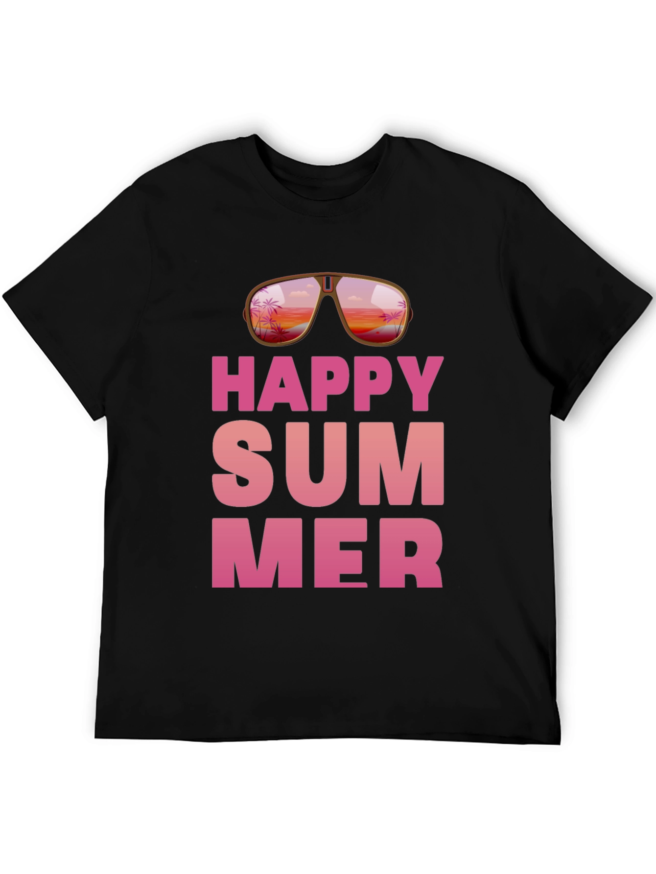 Happy Summer Graphic Print Black T-Shirt