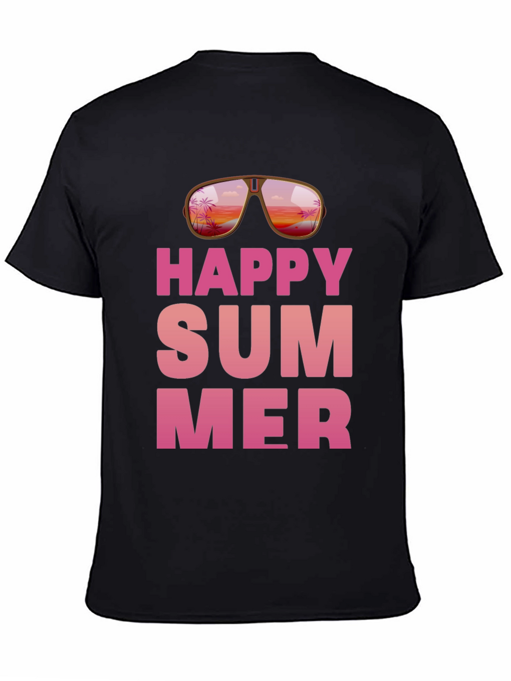 Happy Summer Graphic Print Black T-Shirt