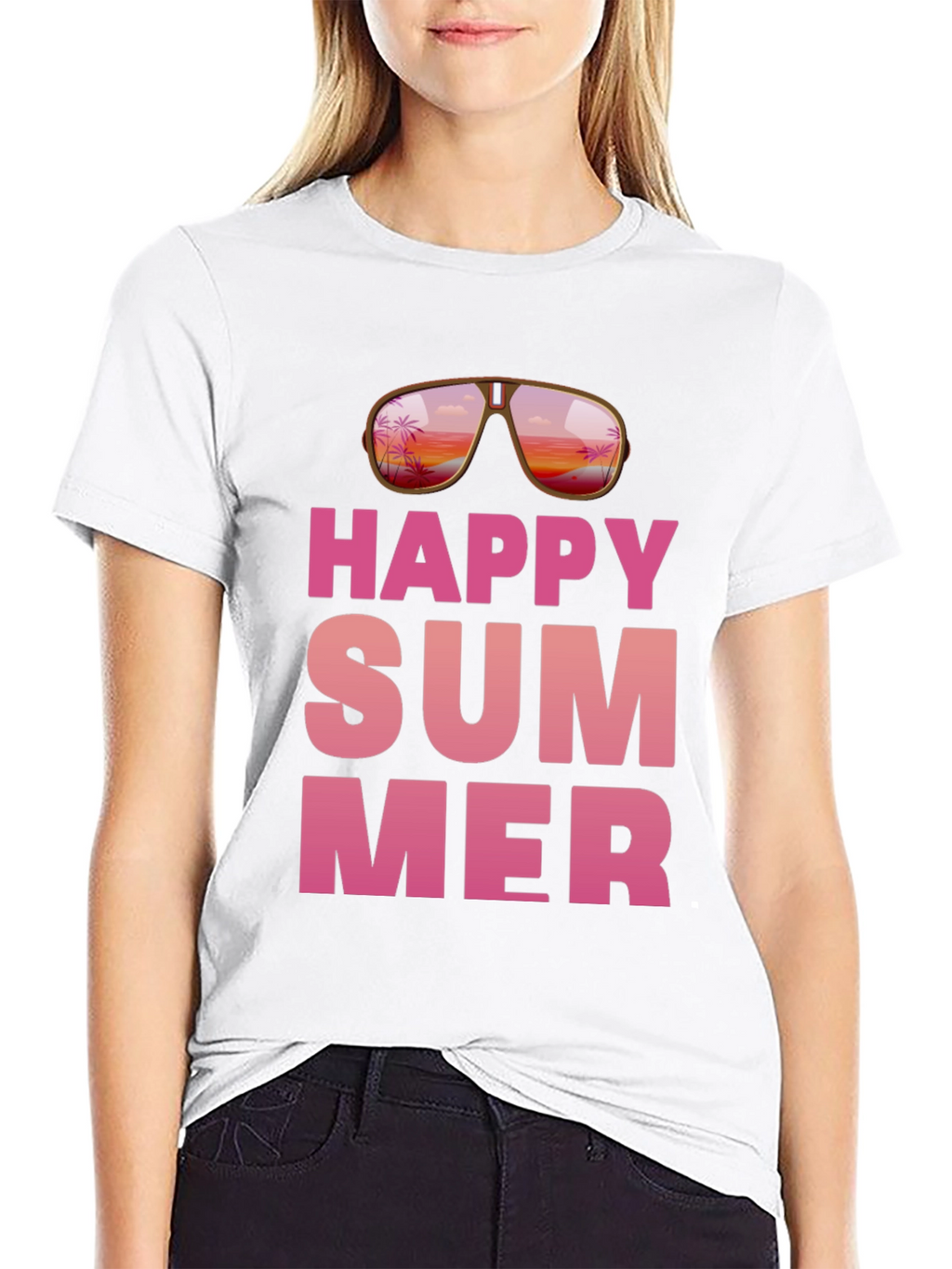 Happy Summer Graphic Print Black T-Shirt