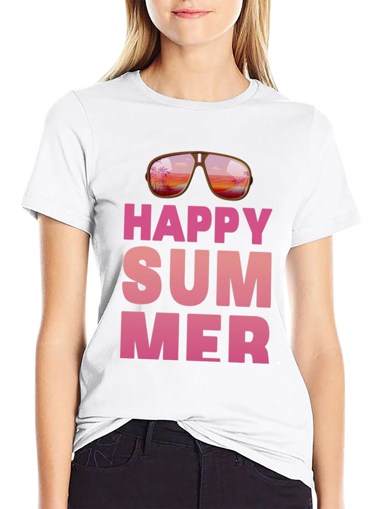 Happy Summer Graphic Print Black T-Shirt