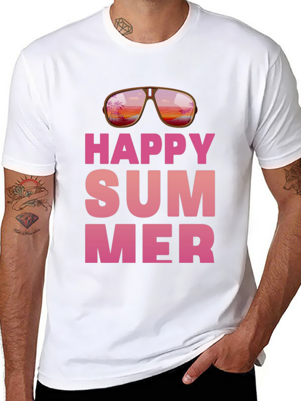 Happy Summer Graphic Print Black T-Shirt
