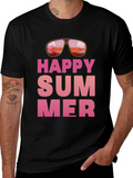 Happy Summer Graphic Print Black T-Shirt