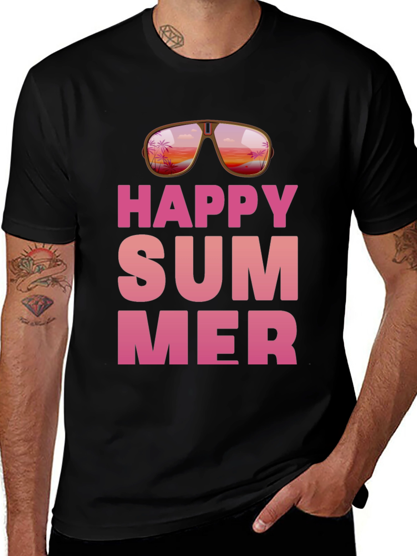 Happy Summer Graphic Print Black T-Shirt