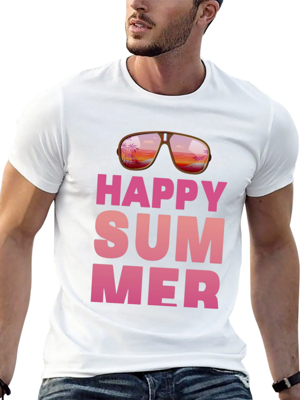 Happy Summer Graphic Print Black T-Shirt