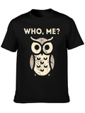Who Me? Owl Graphic Print Black Tee