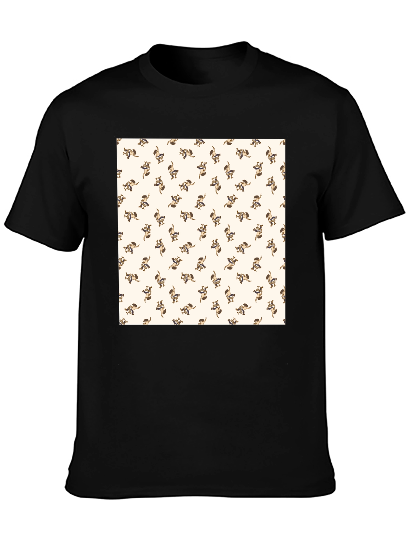Fun Raccoon Pattern Black T-Shirt