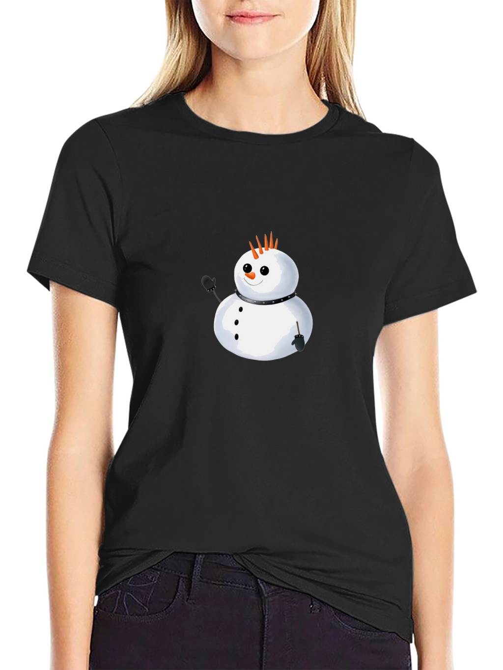 Punk Snowman Graphic Tee - Black Cotton T-Shirt