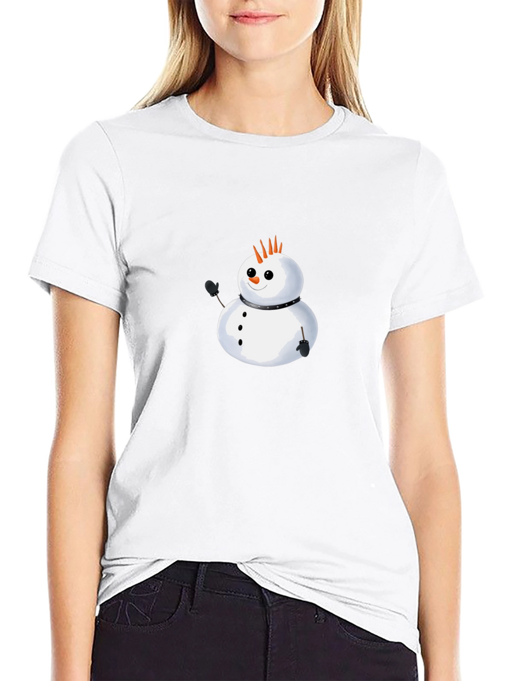 Punk Snowman Graphic Tee - Black Cotton T-Shirt