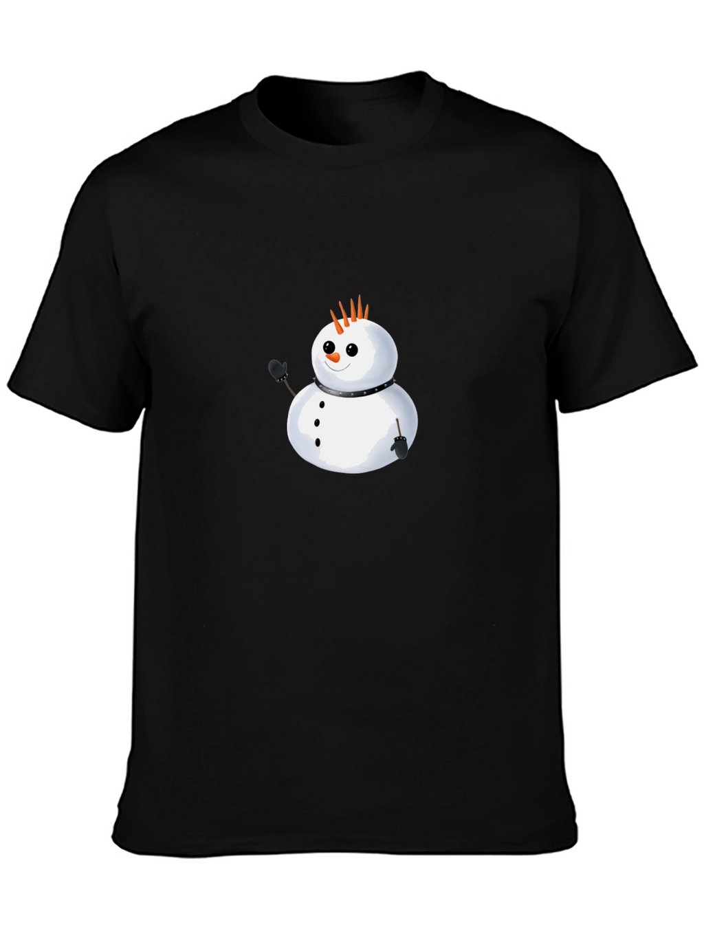 Punk Snowman Graphic Tee - Black Cotton T-Shirt