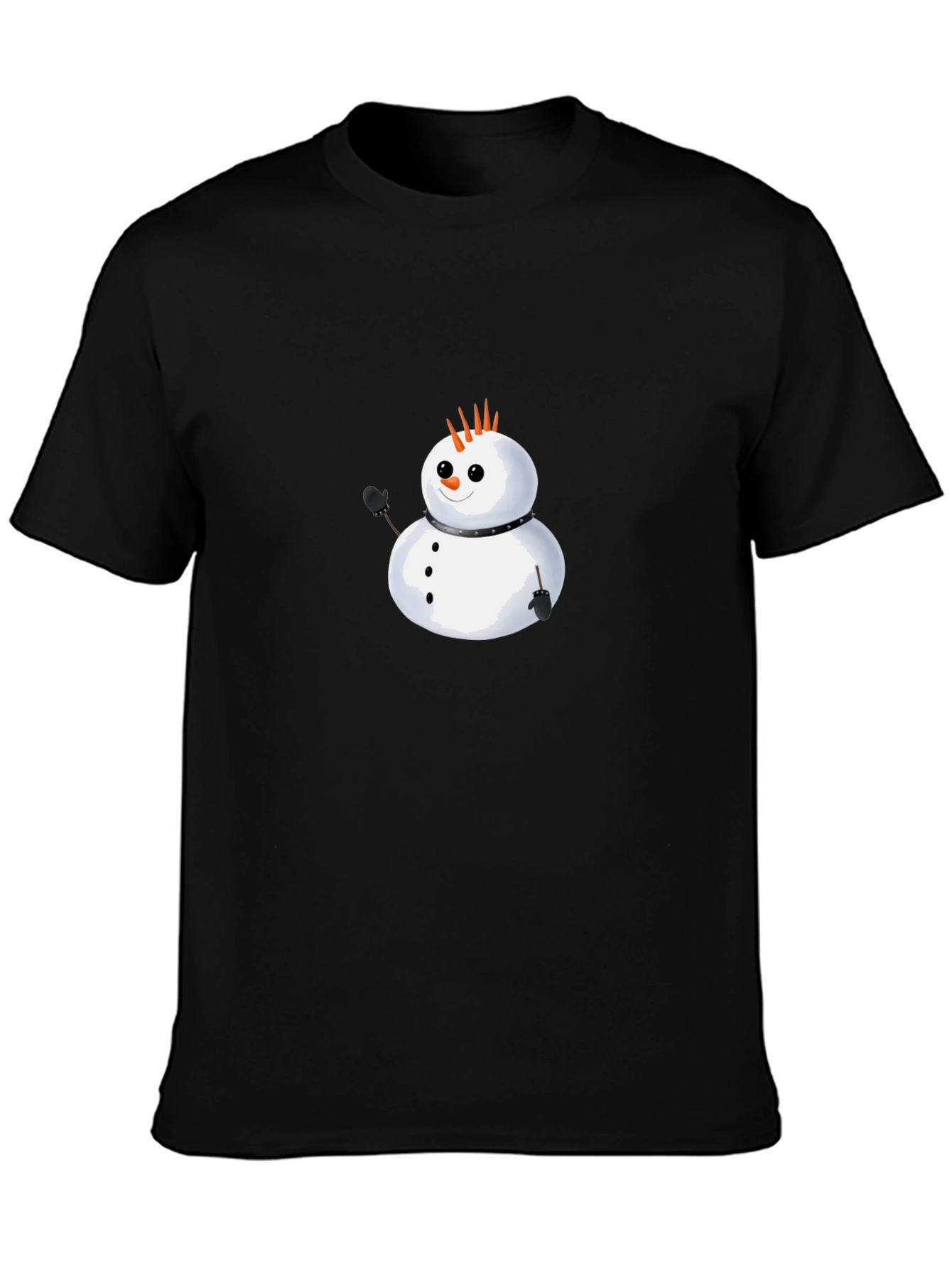 Punk Snowman Graphic Tee - Black Cotton T-Shirt
