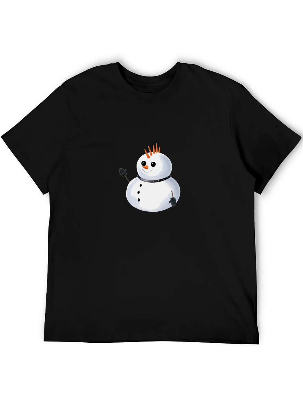 Punk Snowman Graphic Tee - Black Cotton T-Shirt