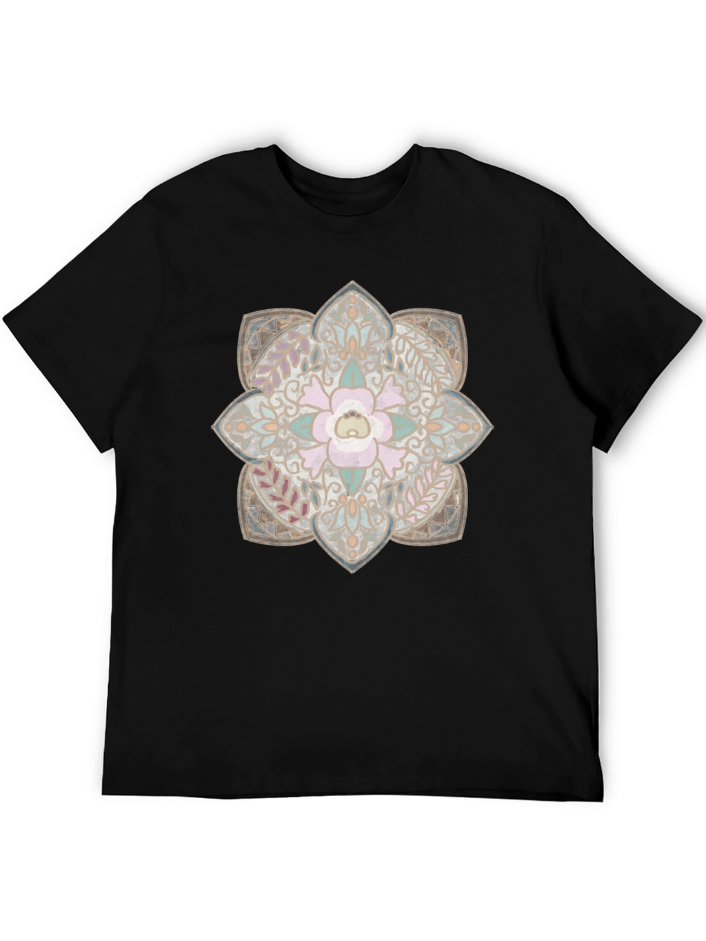 Floral Mandala Graphic Print Black T-Shirt