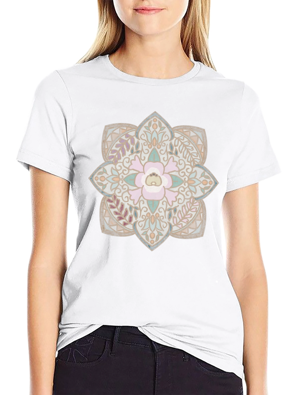 Floral Mandala Graphic Print Black T-Shirt