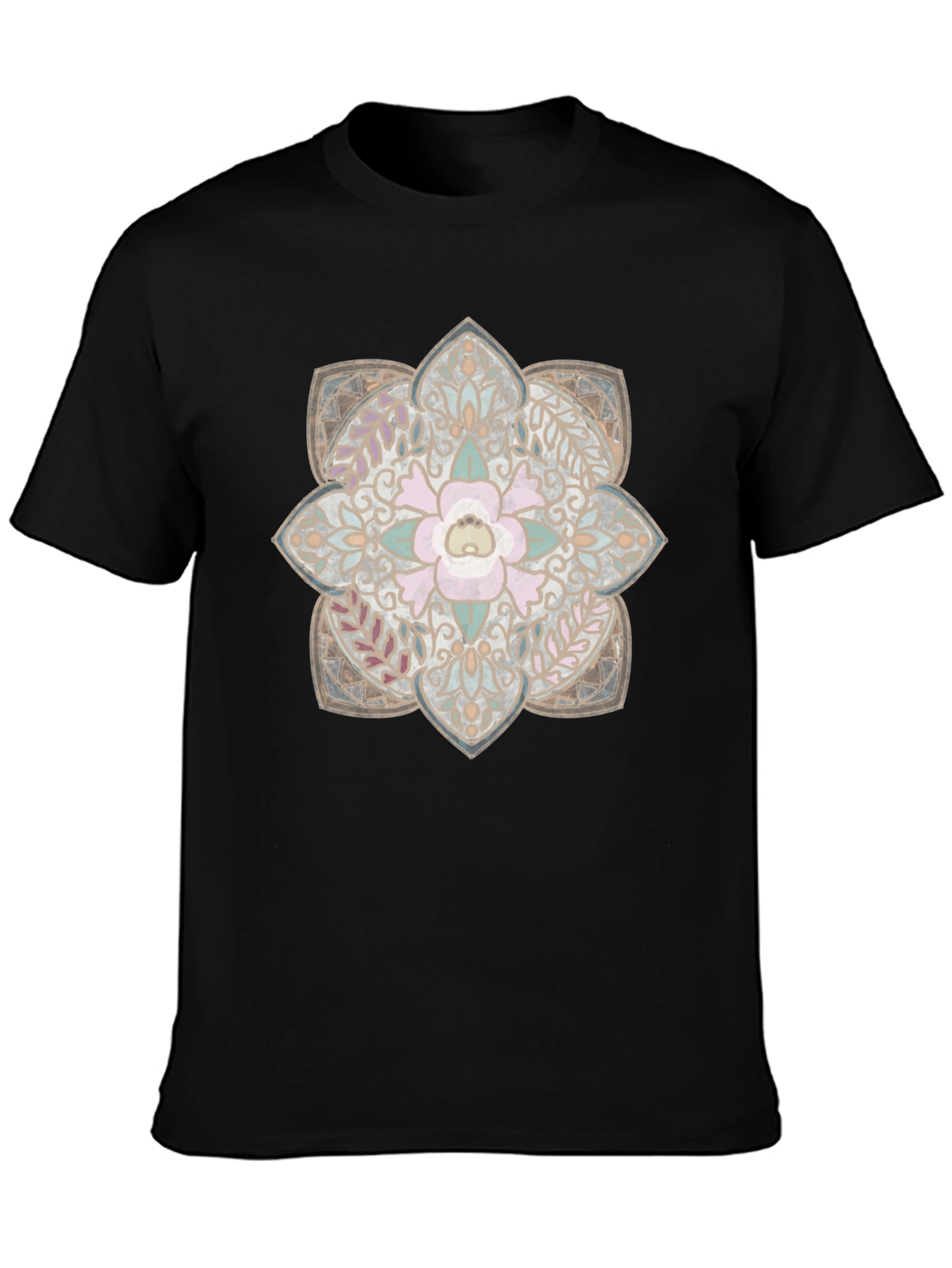 Floral Mandala Graphic Print Black T-Shirt