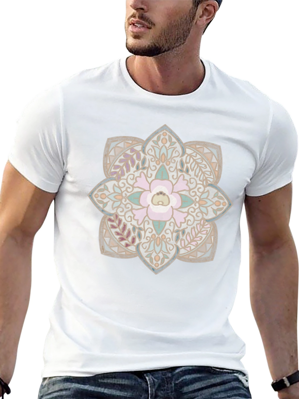 Floral Mandala Graphic Print Black T-Shirt