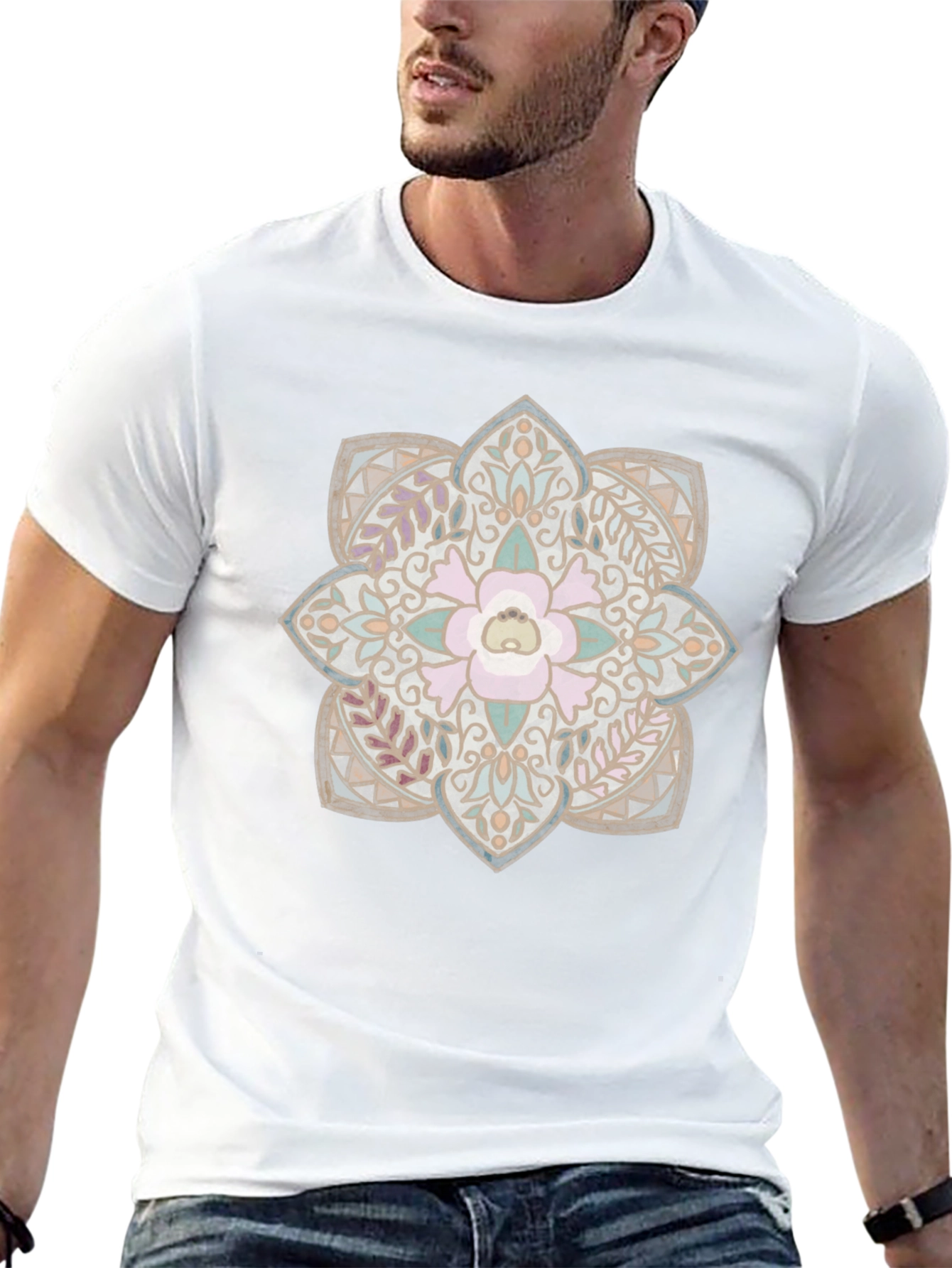 Floral Mandala Graphic Print Black T-Shirt