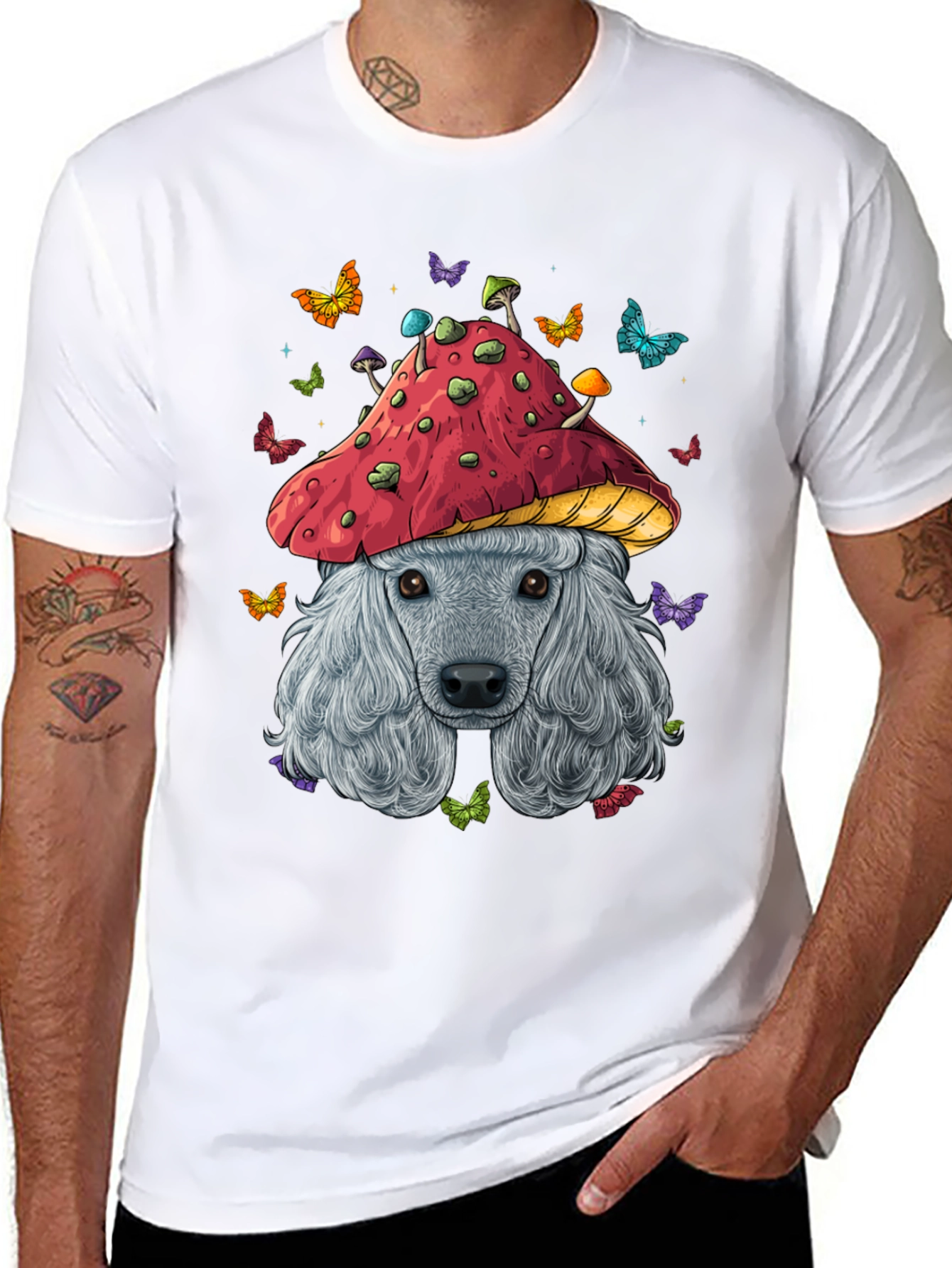 Mushroom Dog Graphic Tee - Unique Artistic Design
