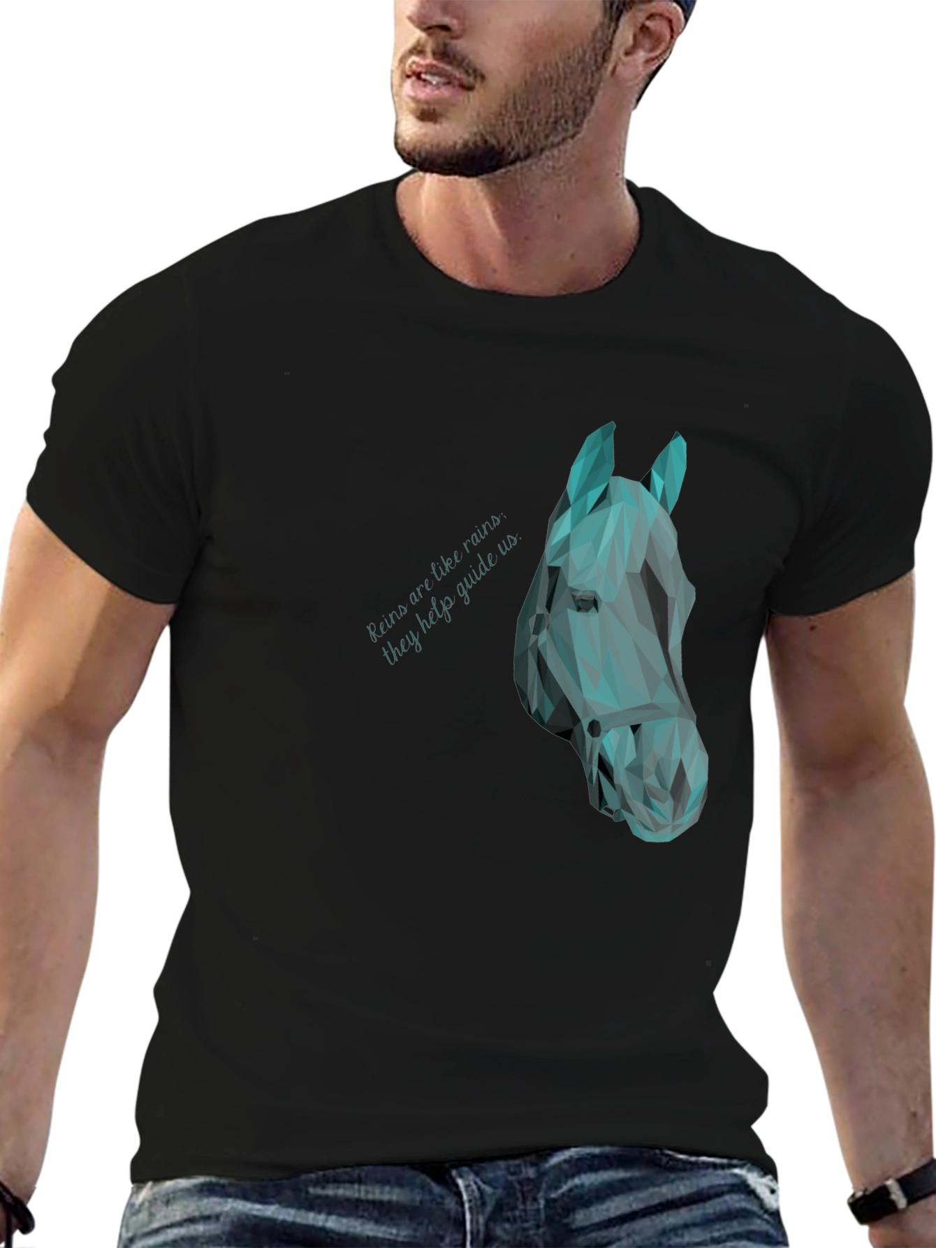 Geometric Horse Head Graphic Black Tee