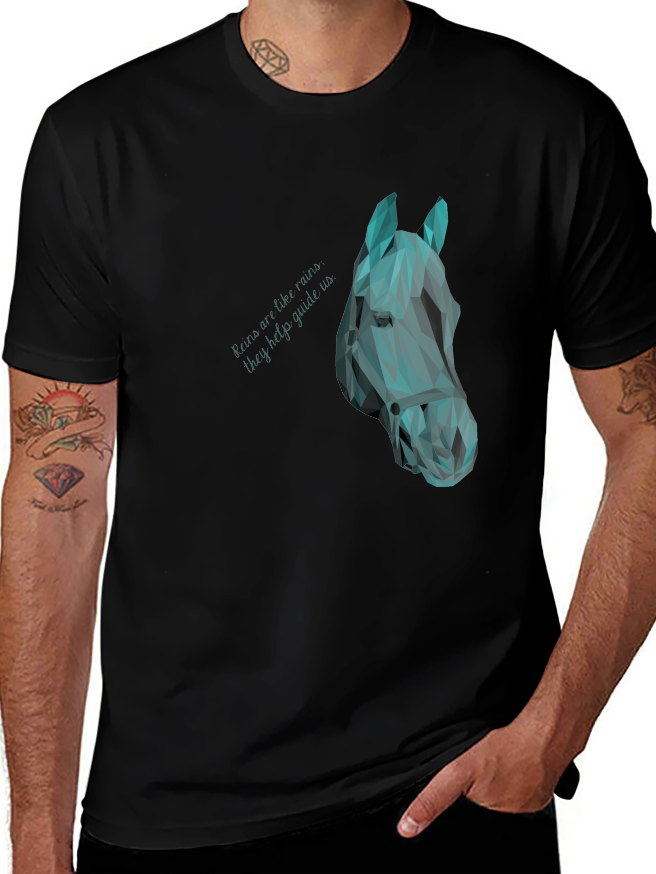 Geometric Horse Head Graphic Black Tee