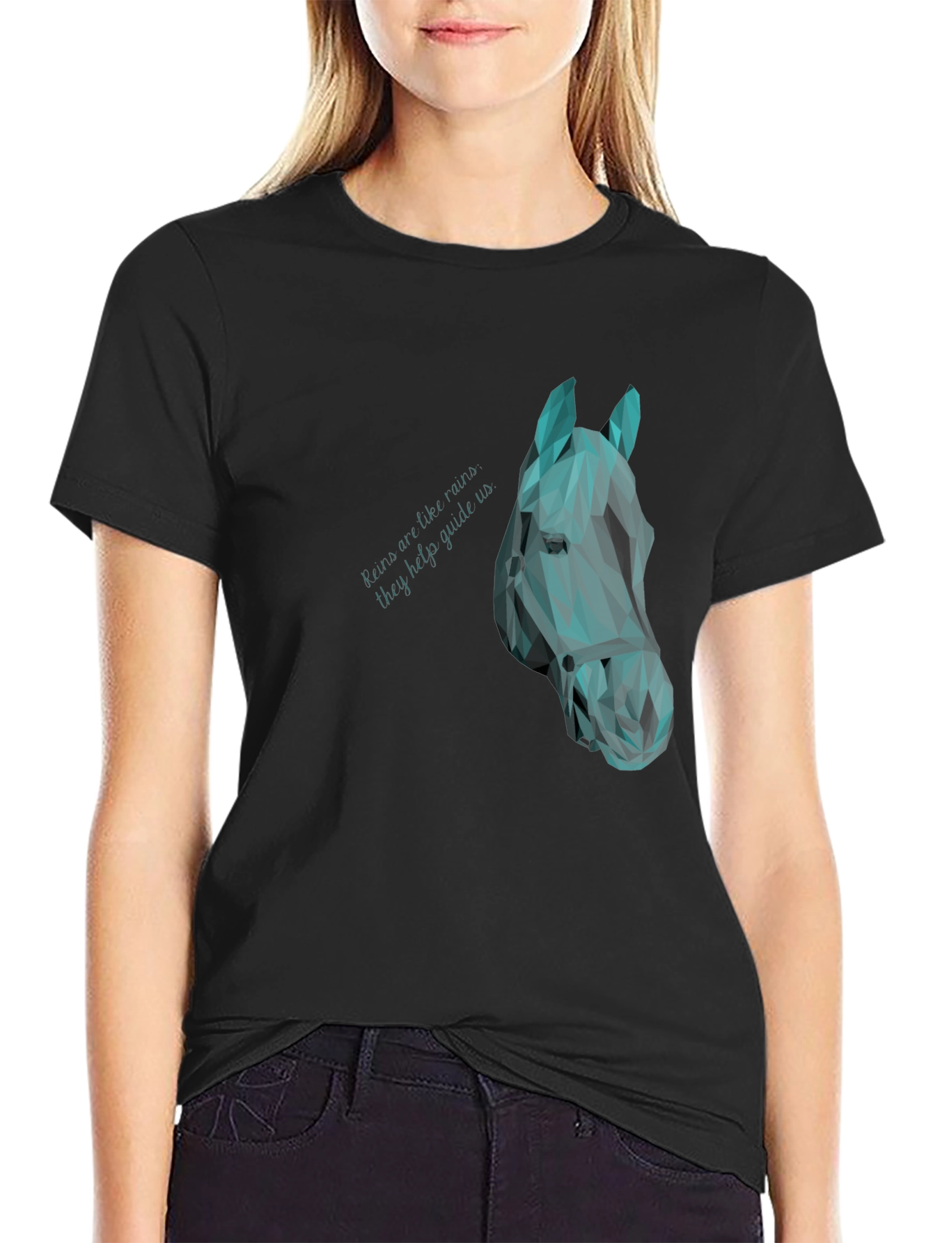 Geometric Horse Head Graphic Black Tee