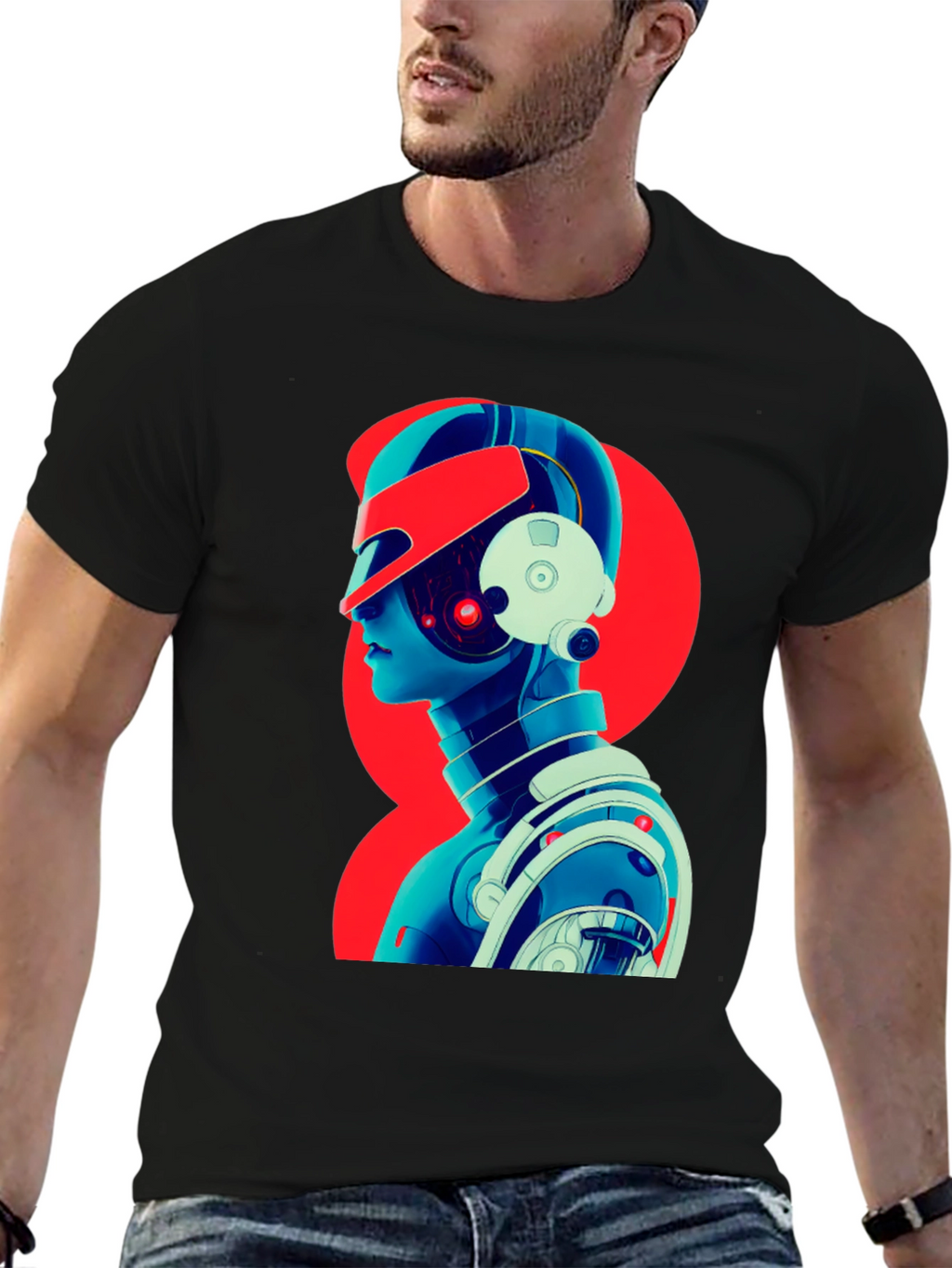 Cyberpunk Robot Graphic T-Shirt - Black Cotton Tee